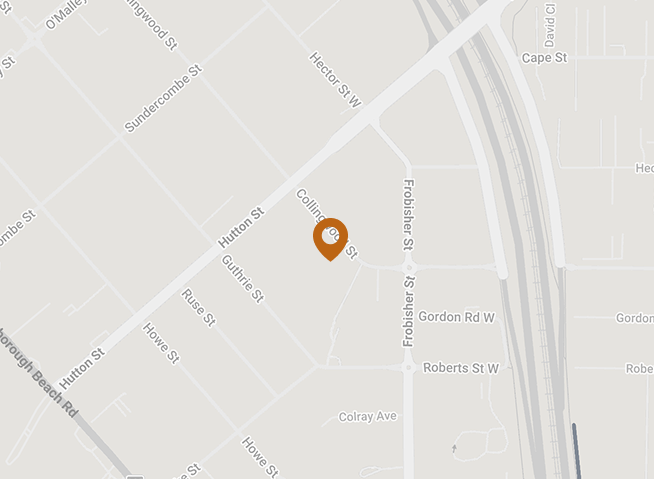 Map showing streets and a pin marking a location at Collingwood Street and Hutton Street in an urban area.