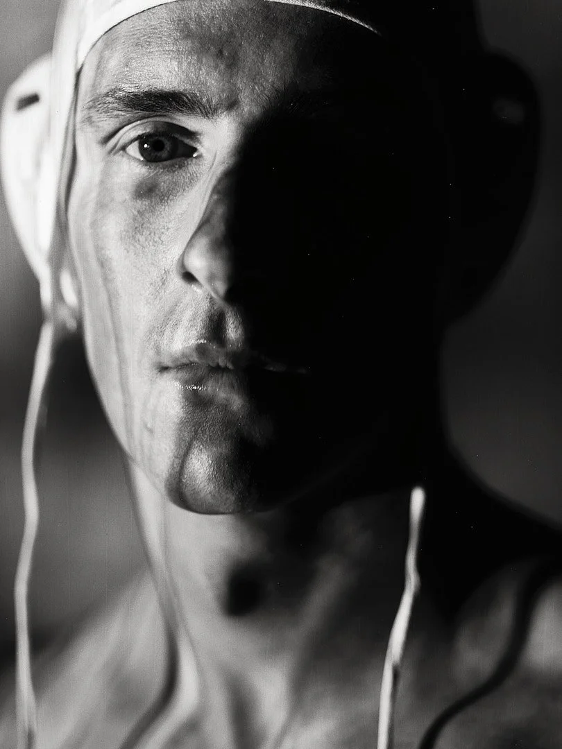 Black and white image of Australian Olympic water polo player Guy Newman