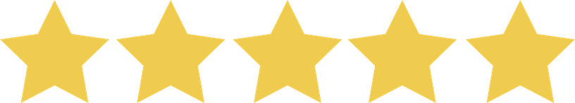 Five gold stars in a row against a black background, symbolizing ratings or excellence.