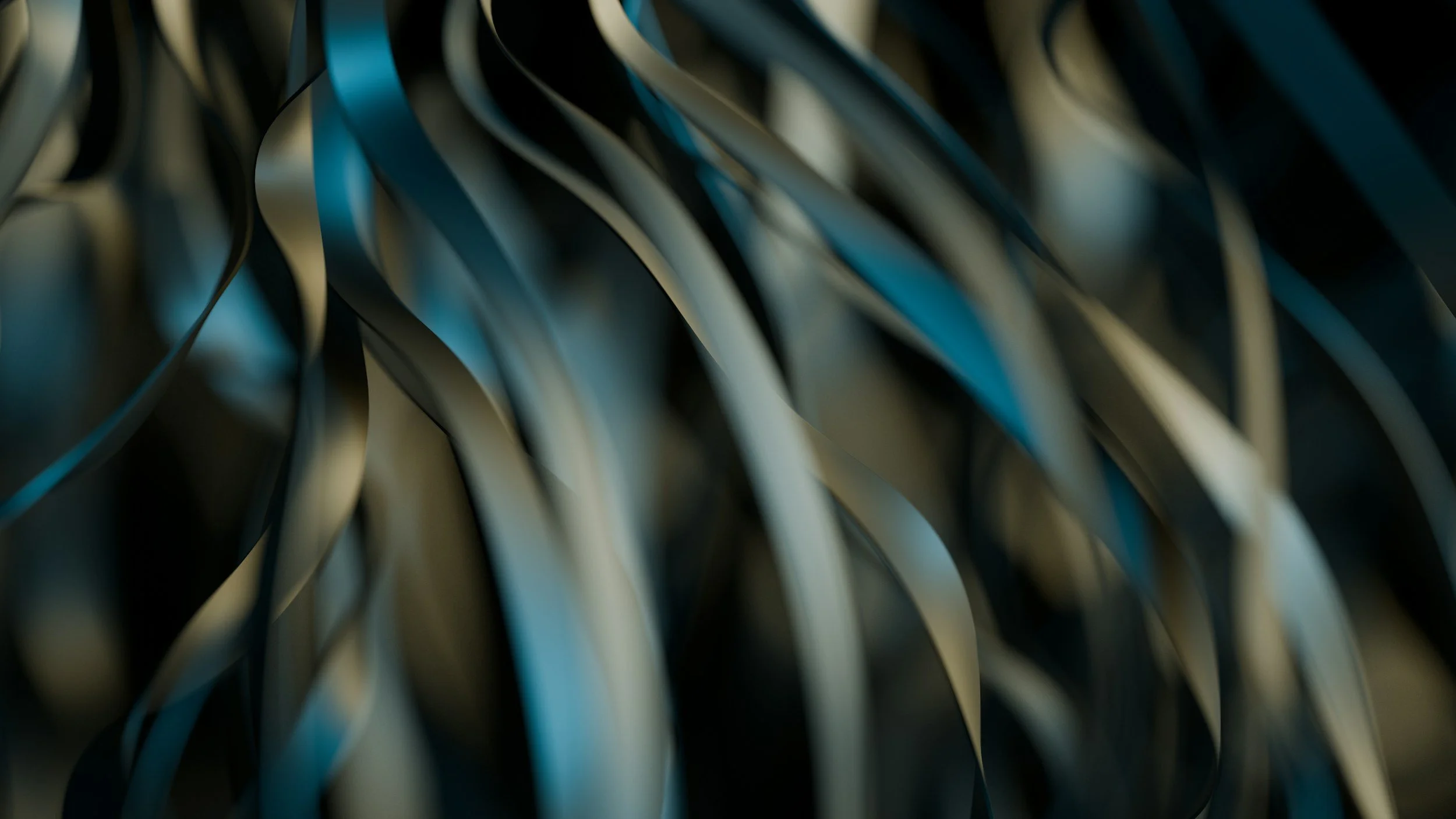 Close-up of twisted, dark wire strands with a slight blue tint, creating an abstract pattern.