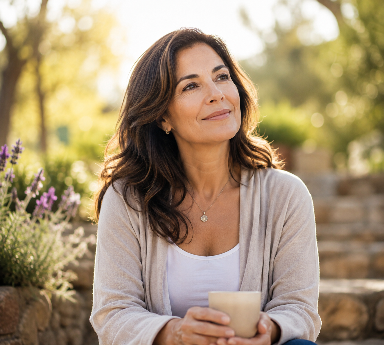 Woman experiencing calm and emotional wellness in nature