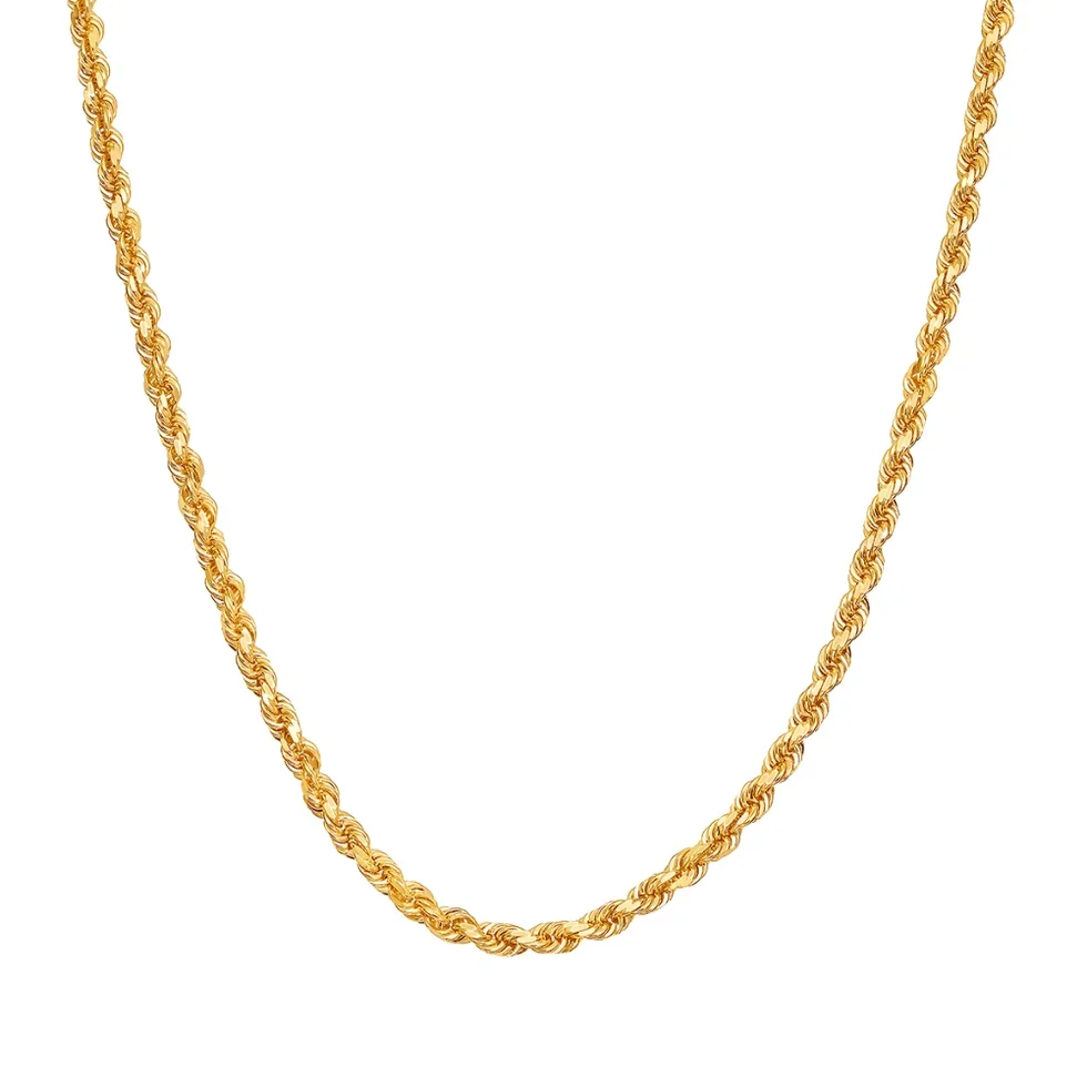 Gold Solid Diamond Cut Rope Chain