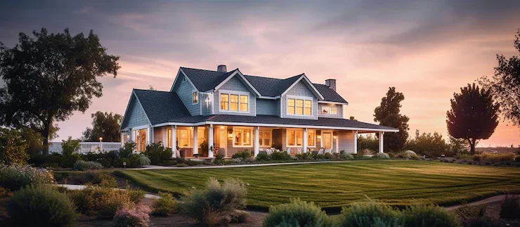 Beautiful two-story home with attractive exterior details, large windows, and a well-maintained front yard.