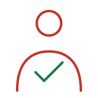 Red checkmark inside a circle, above a stylized person silhouette with a green checkmark on their chest.