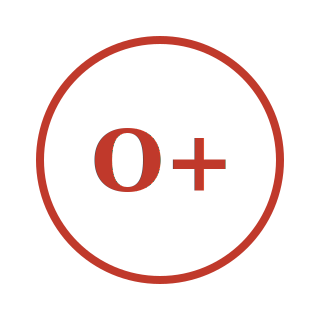 Red circle with 'O+' blood type symbol inside.
