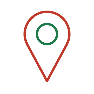 A map pin icon with a green circle inside a red outline of a location marker.