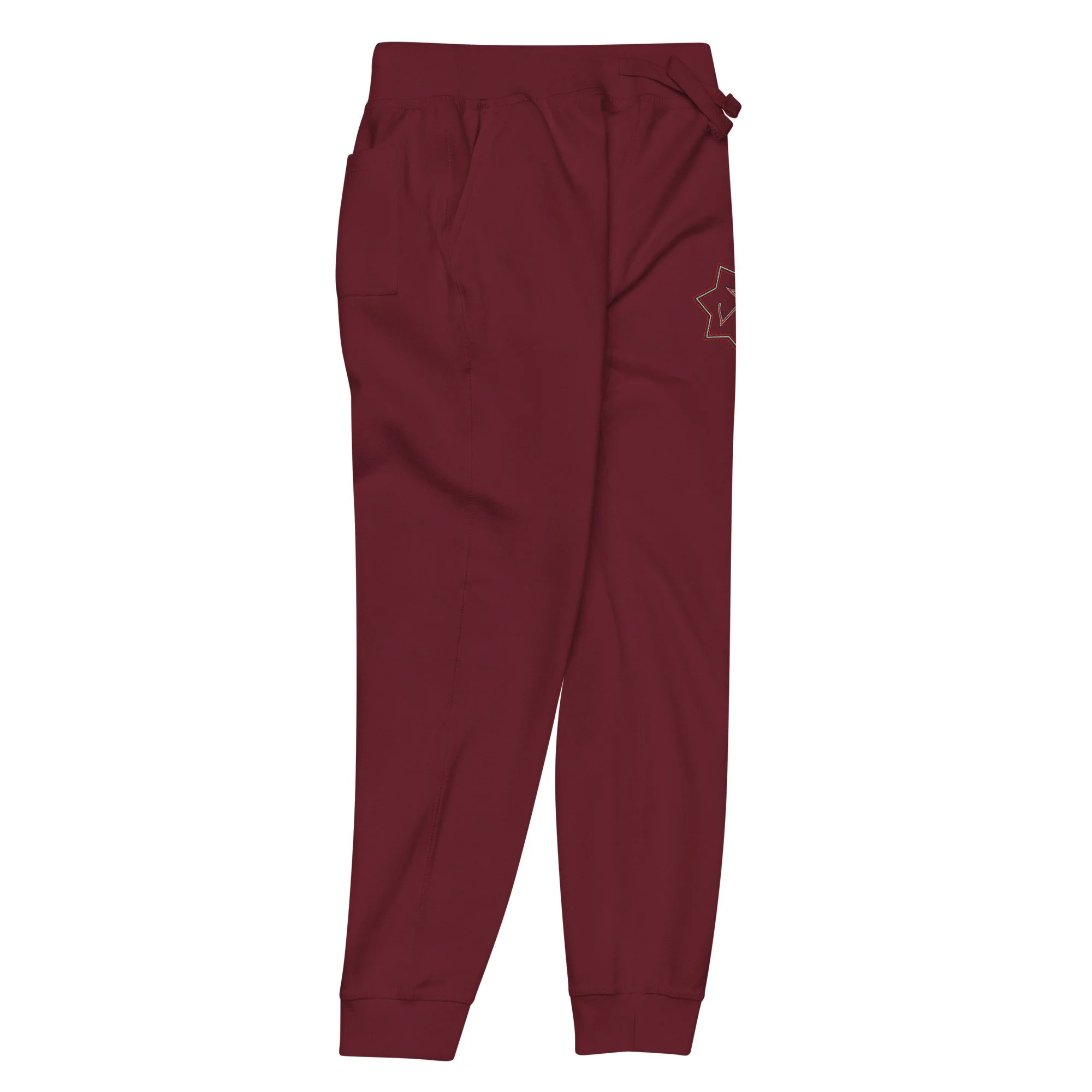 unisex-fleece-sweatpants-maroon-front-right-6a1f7f85c94ad.jpg