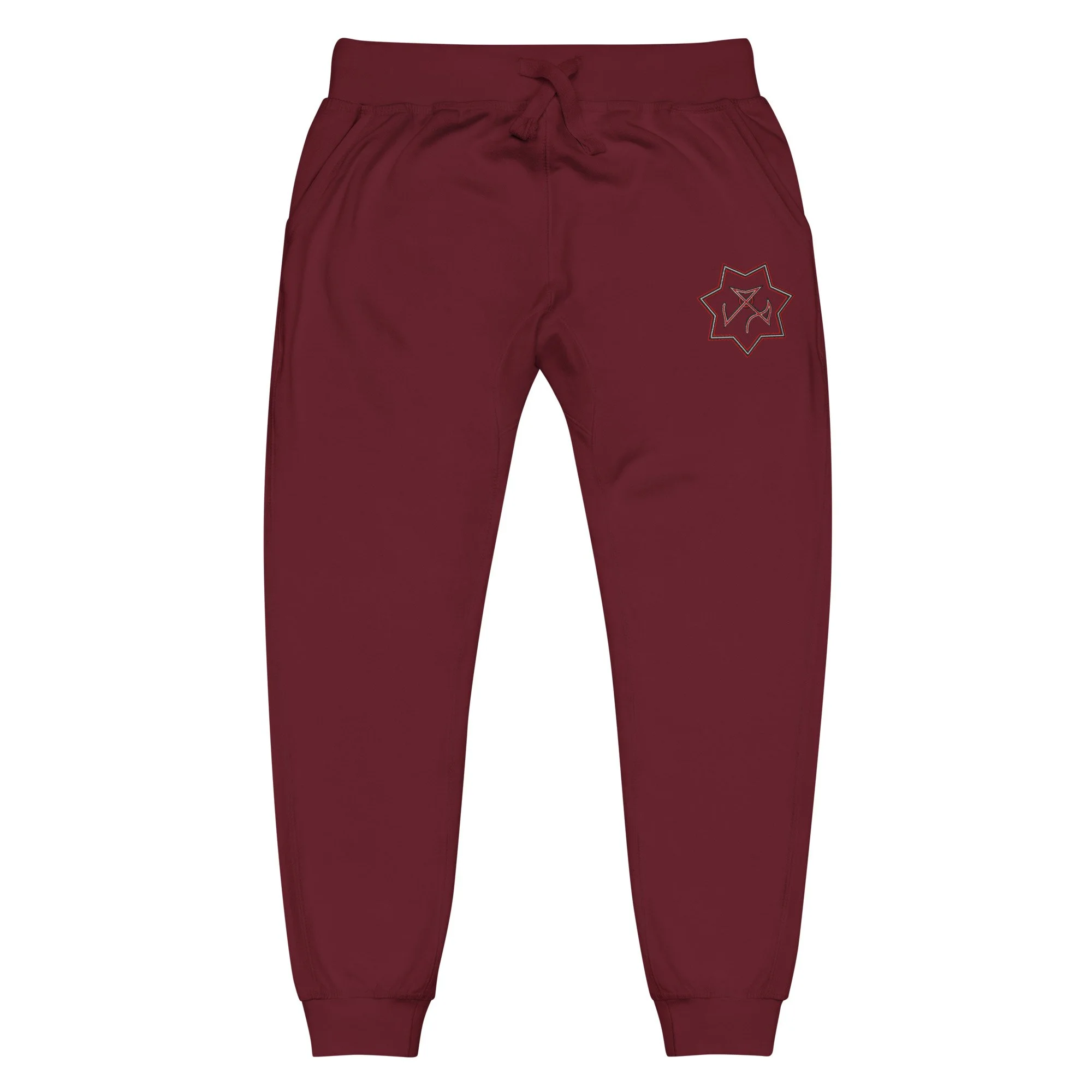 unisex-fleece-sweatpants-maroon-front-6a1f7f85c7973.jpg