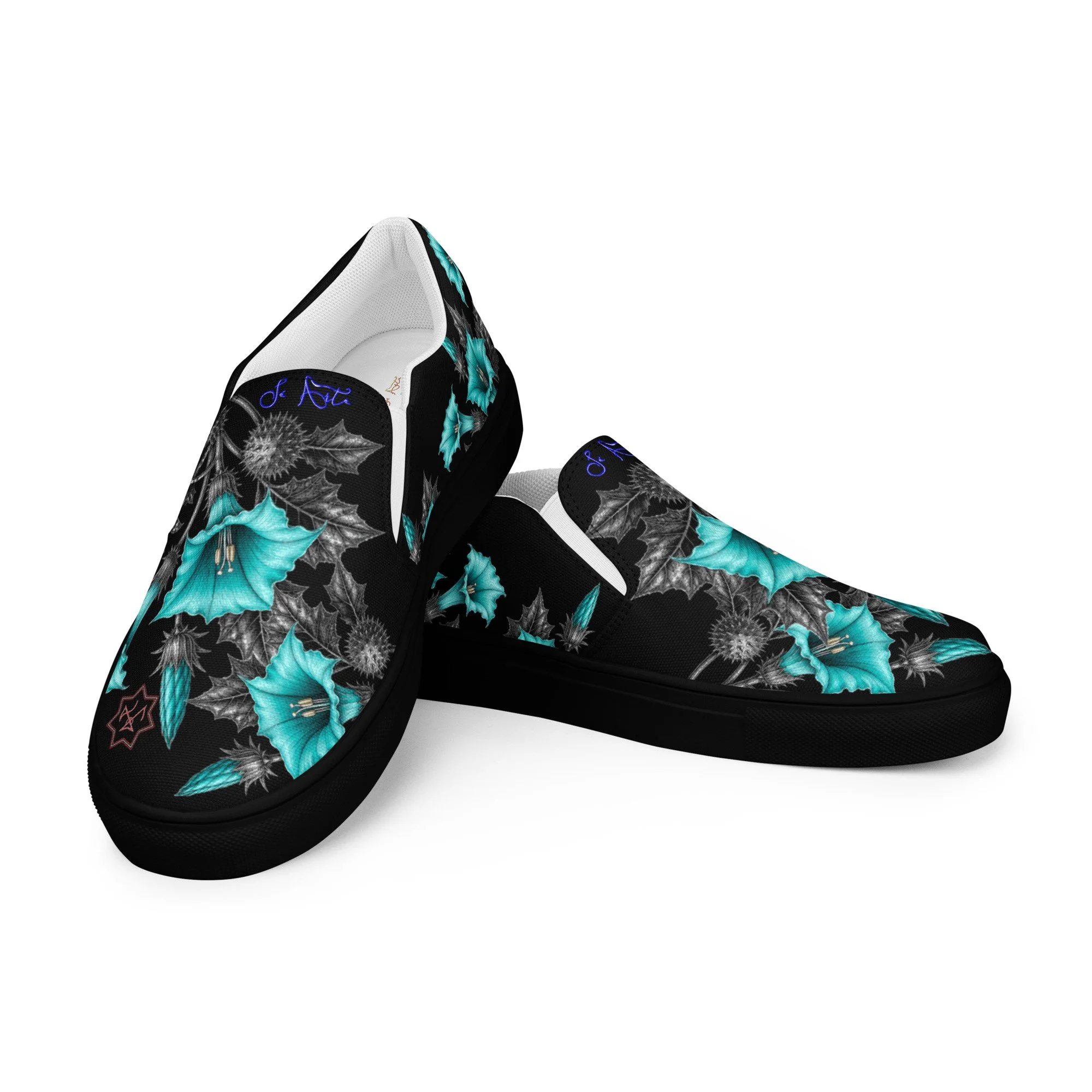 Datura on Black slip-on canvas shoes