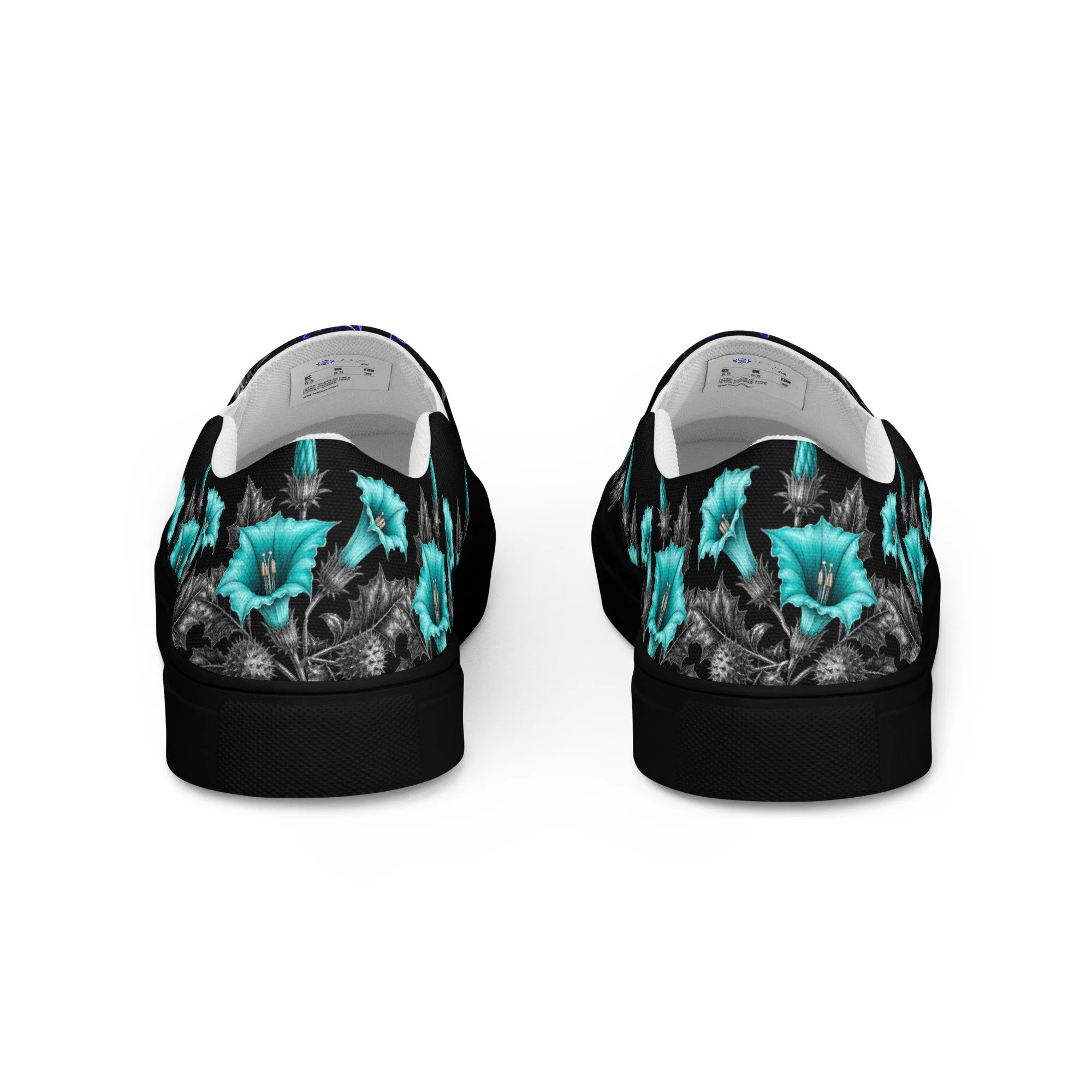 Datura on Black slip-on canvas shoes