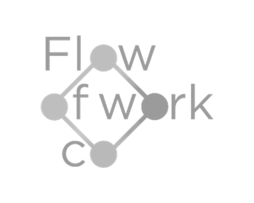 Diagram with five connected circles arranged around the words 'Flow of work'.