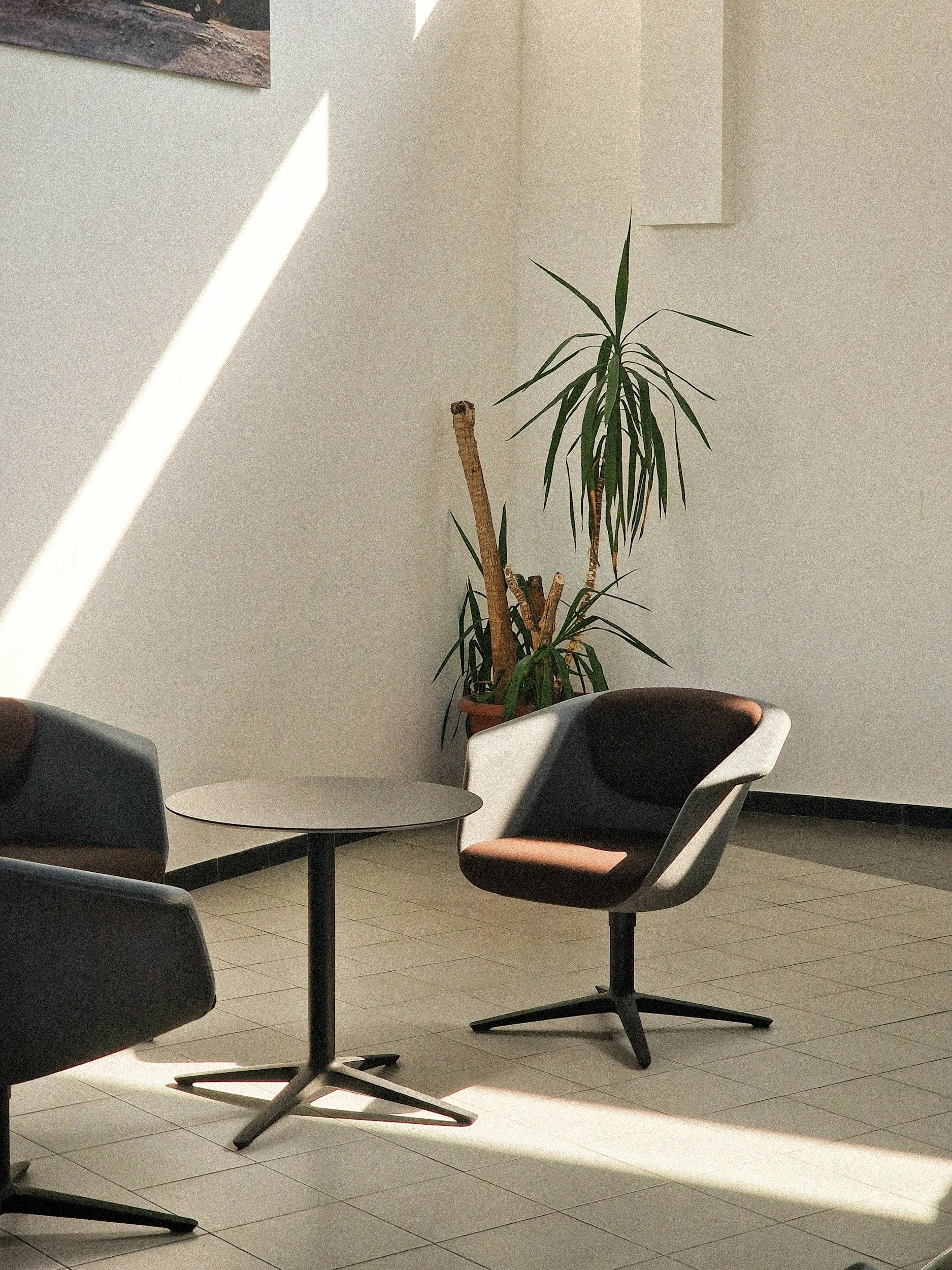 A calm, sunlit room with two chairs for a one-to-one conversation