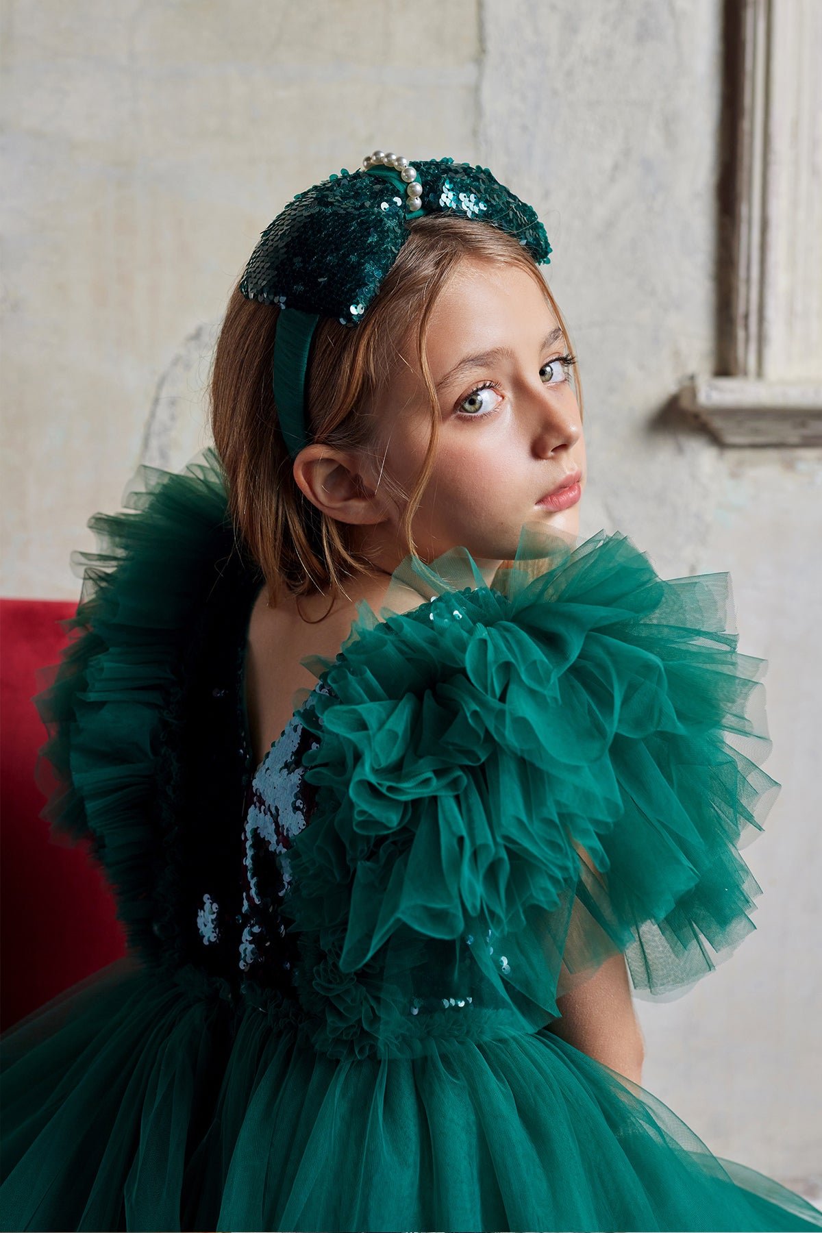 Girls Merida Sequin Tutu Green Emerald Dress
