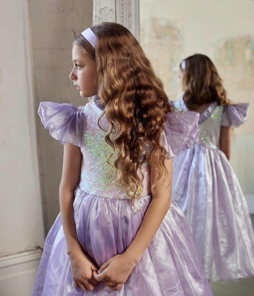 Girls Ariel Sequin Organza Purple Dress