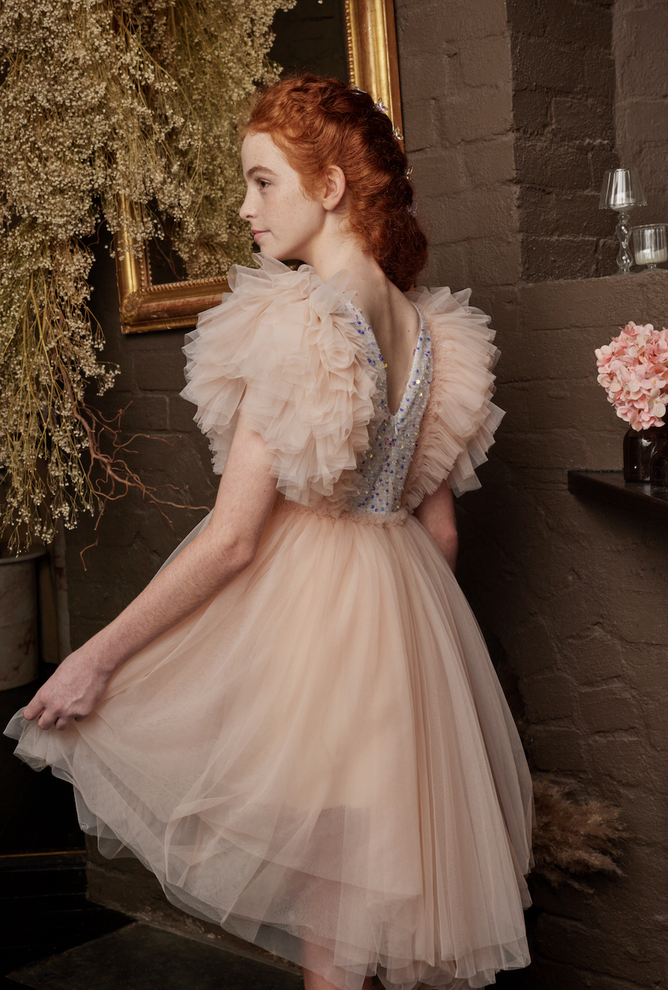 Girls Merida Sequin Tutu Peach Pink Dress