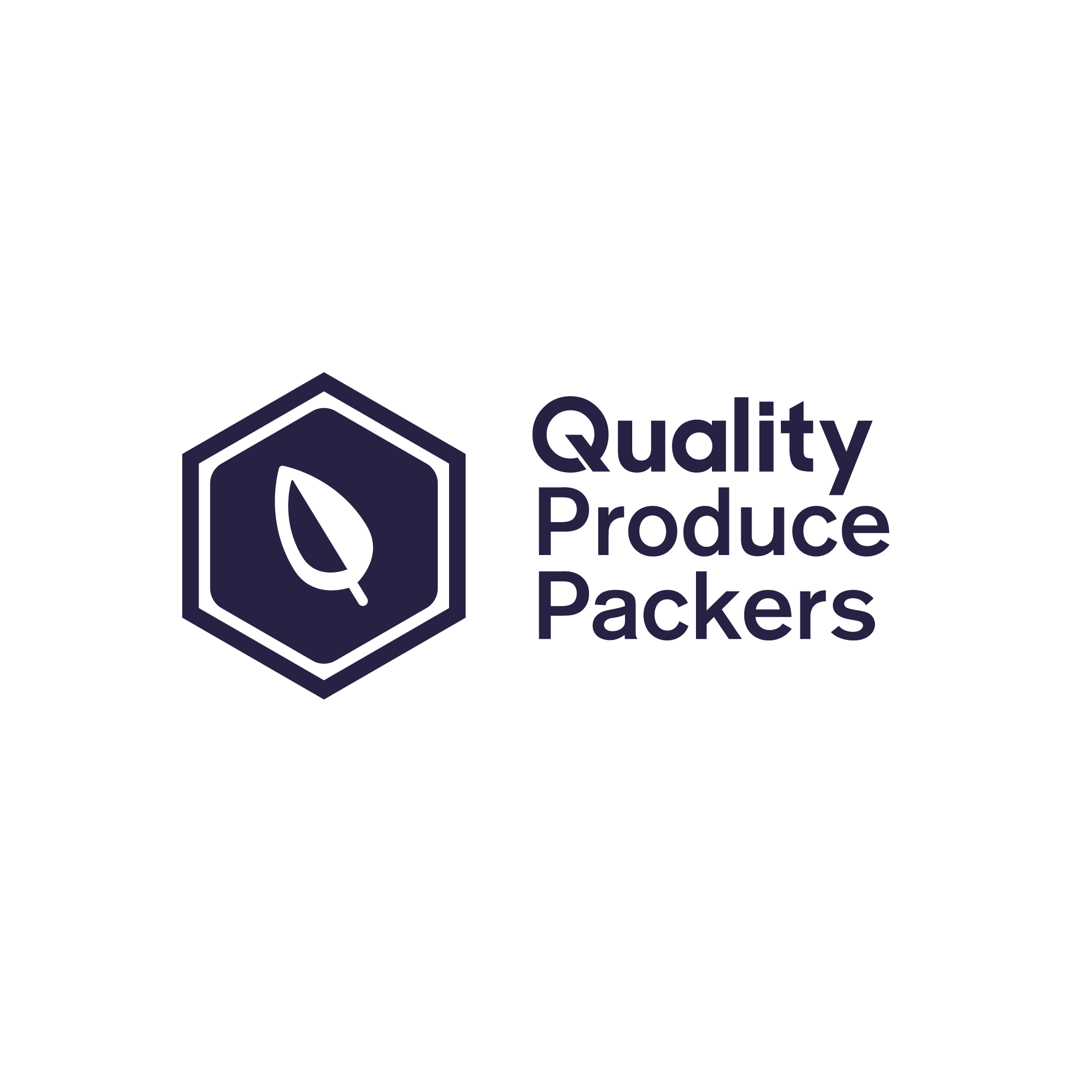 Logo with a hexagon shape and a magnifying glass icon inside, accompanied by the text  Quality Product Packers.