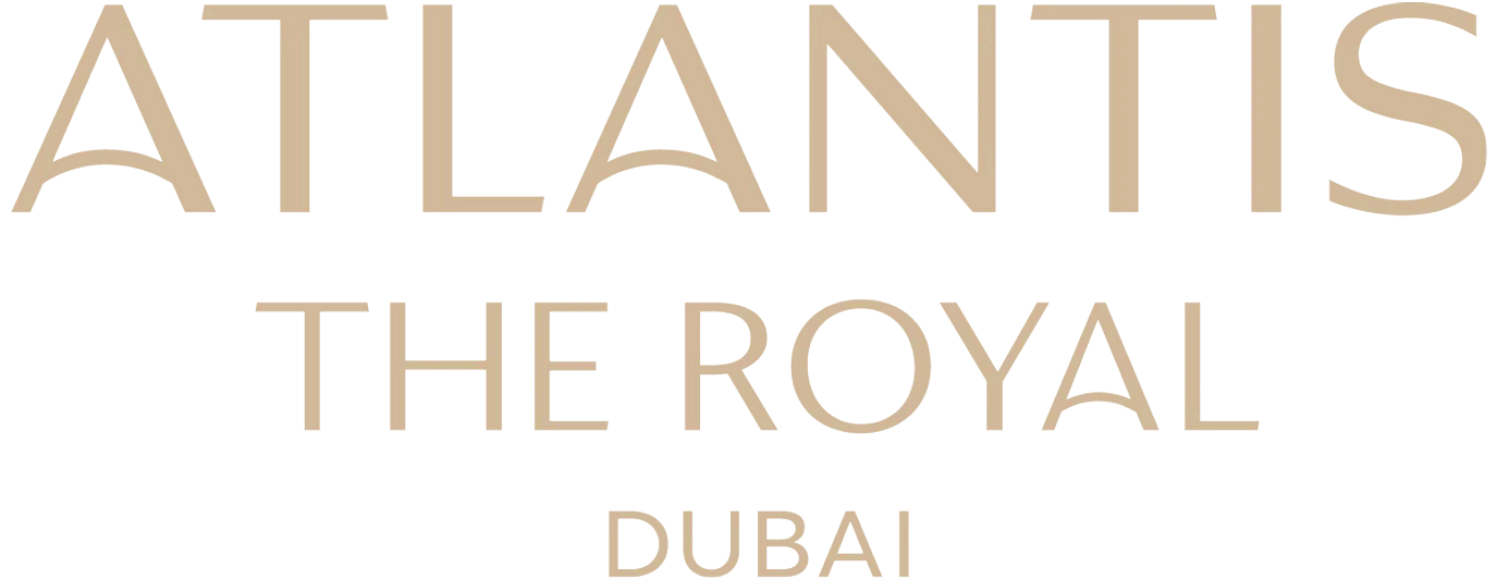 Text that reads "Atlantis The Royal Dubai" in large font on a black background.
