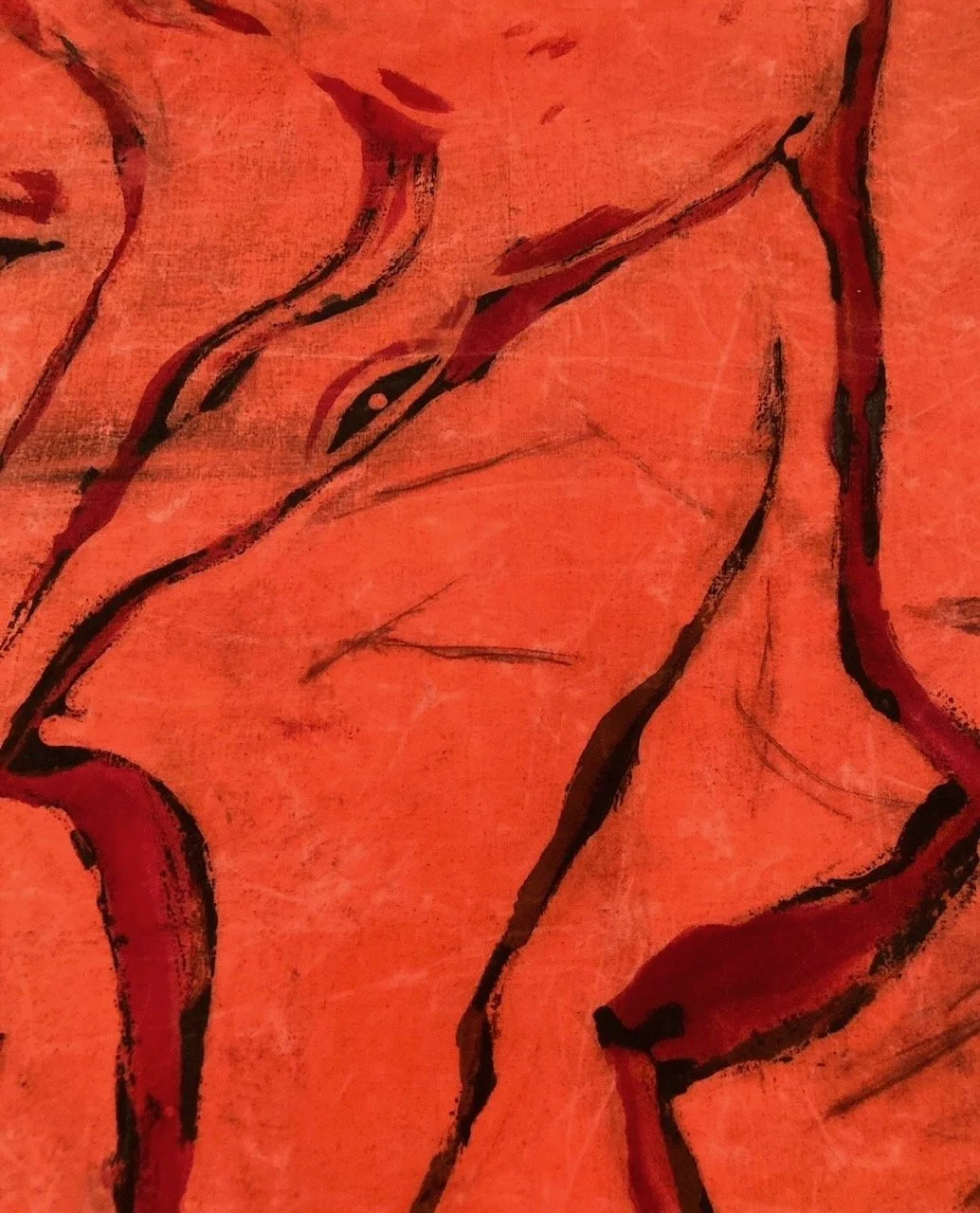 Close-up detail of batik line and dyed cotton surface, textile work by Viktoria Vigh