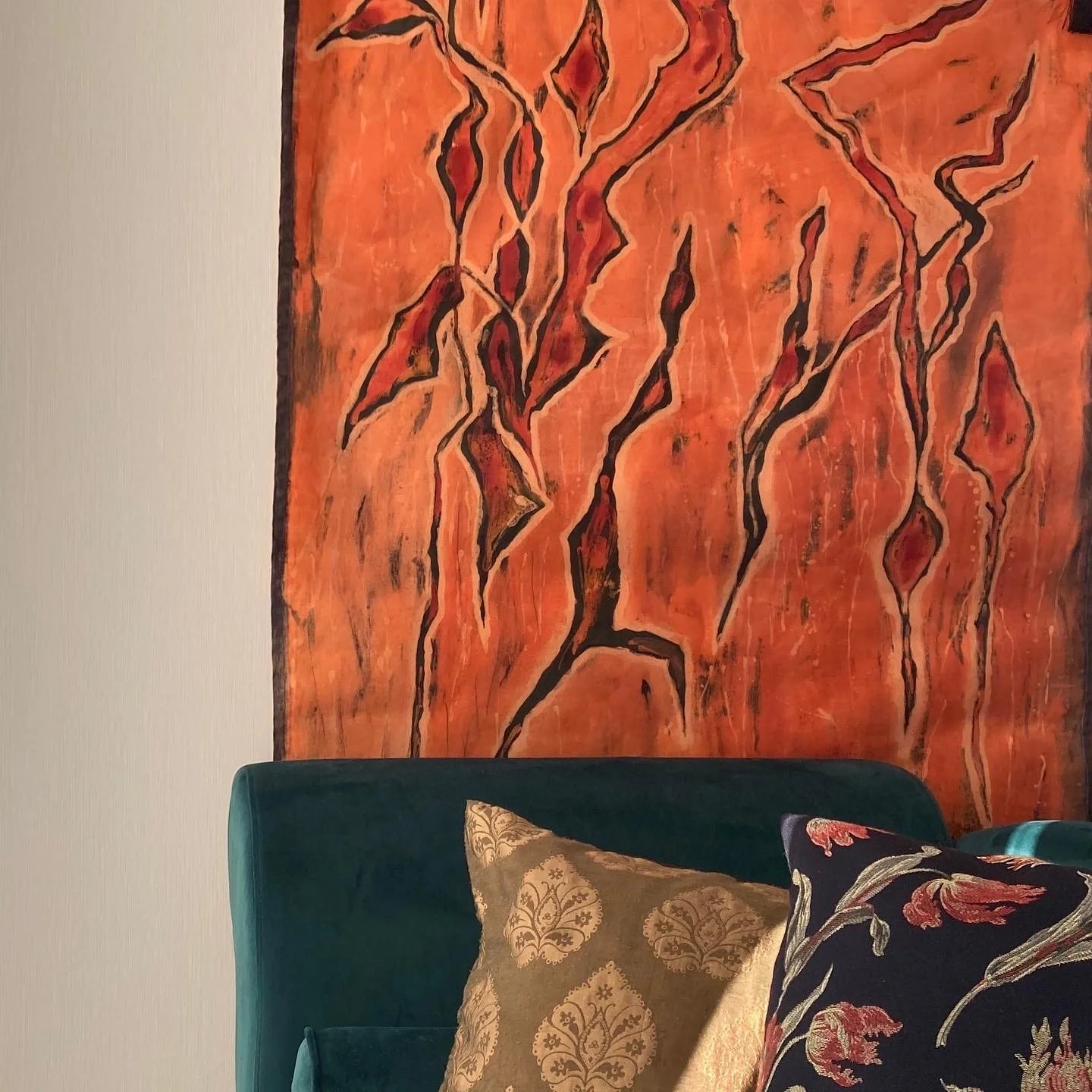 Large-scale textile work by Viktoria Vigh installed in a contemporary interior