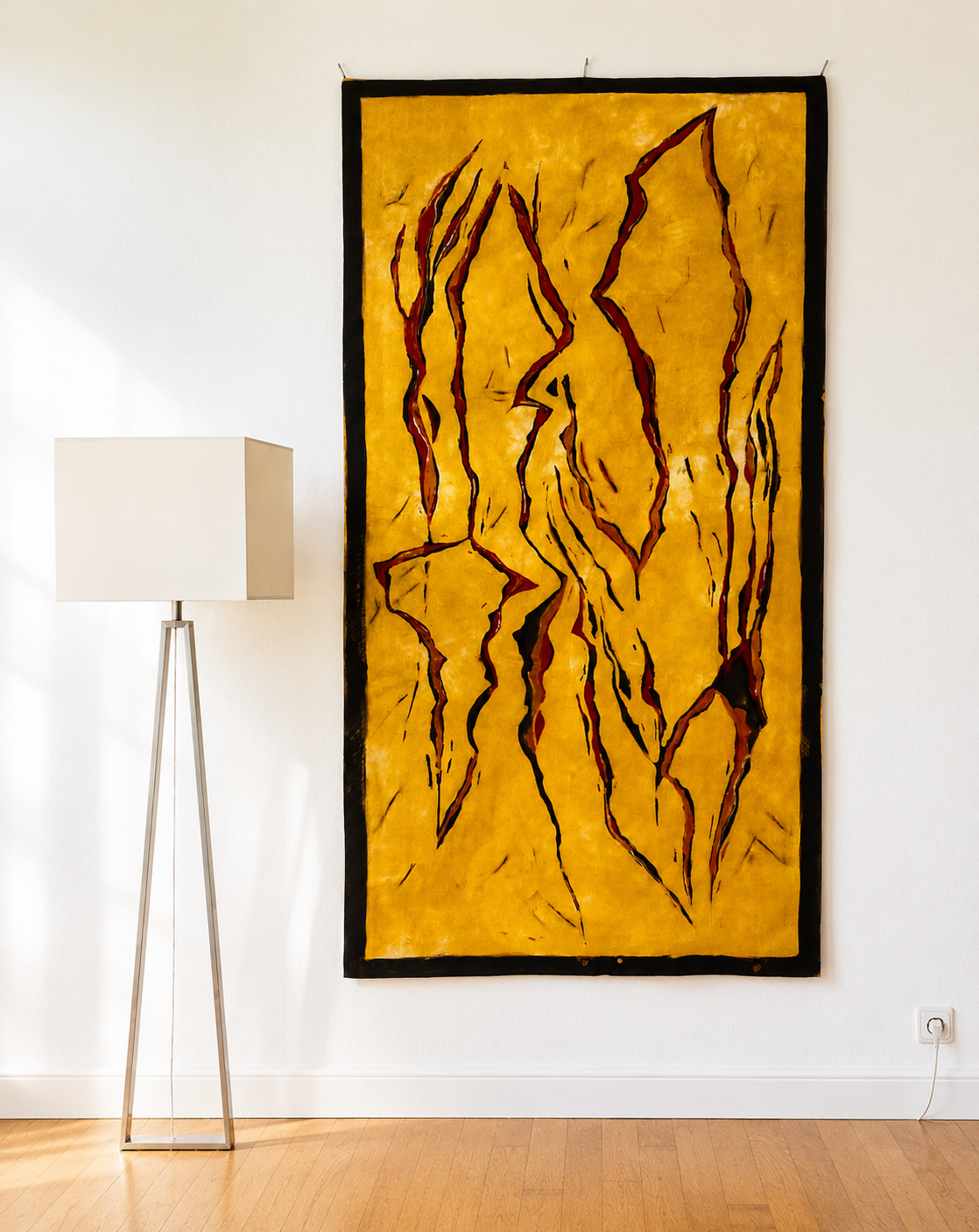 Large-scale textile work by Viktoria Vigh installed in a contemporary interior