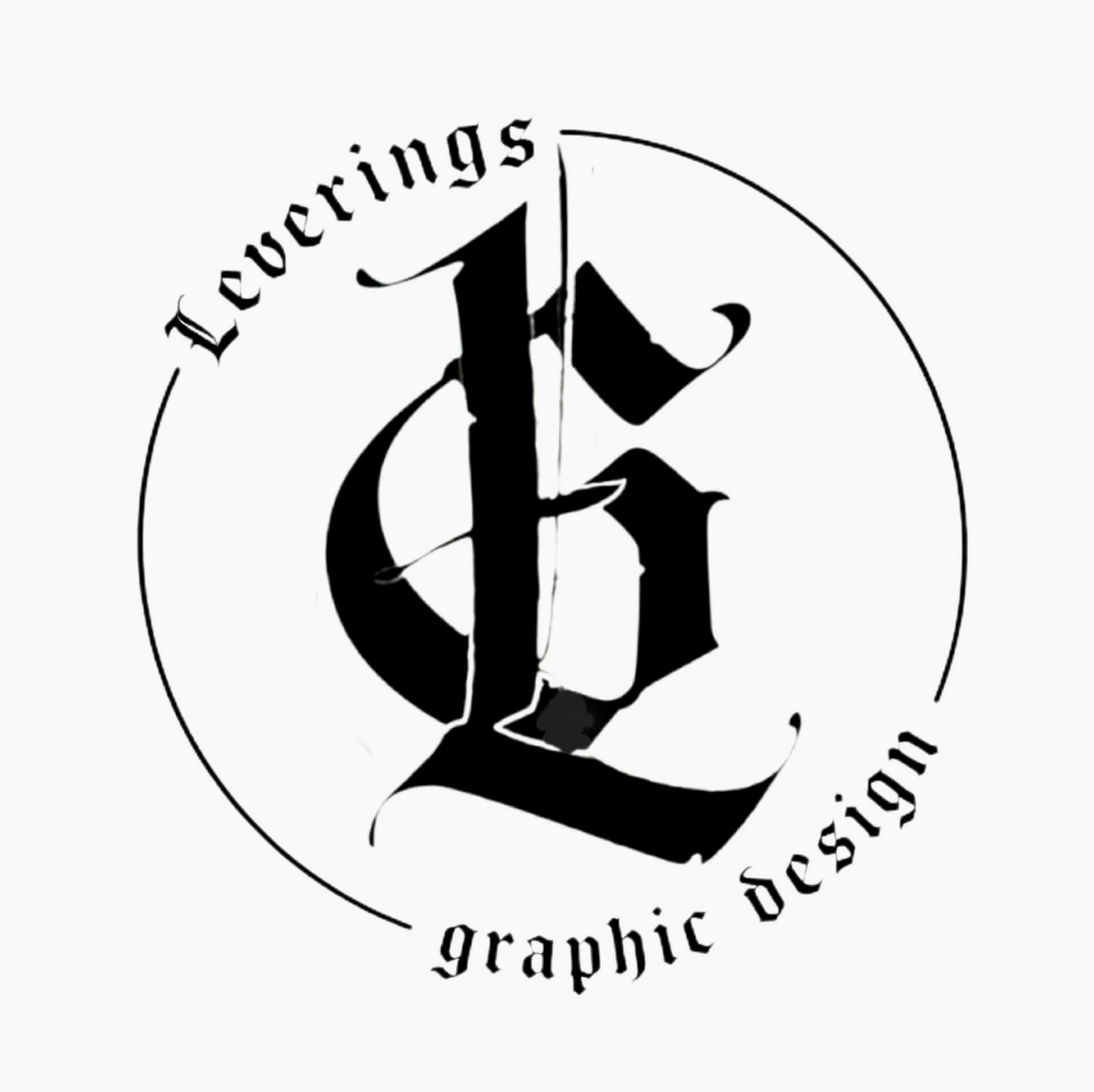 Logo with a large stylized letter 'L' in the center, surrounded by the words 'Laverings' at the top and 'graphic design' at the bottom, in a circular arrangement.
