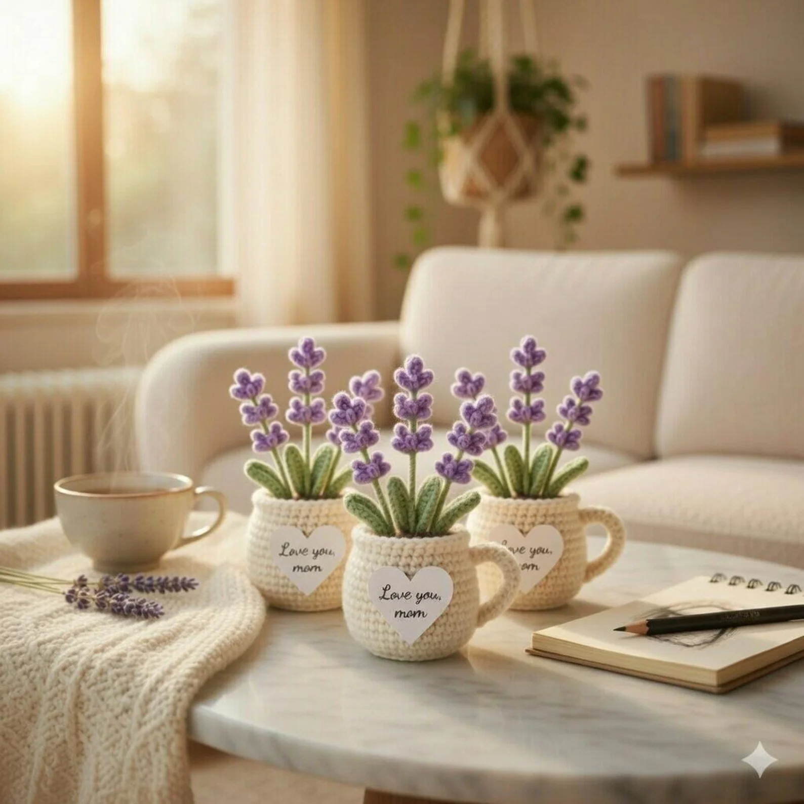 Crochet Lavender Flower Pot