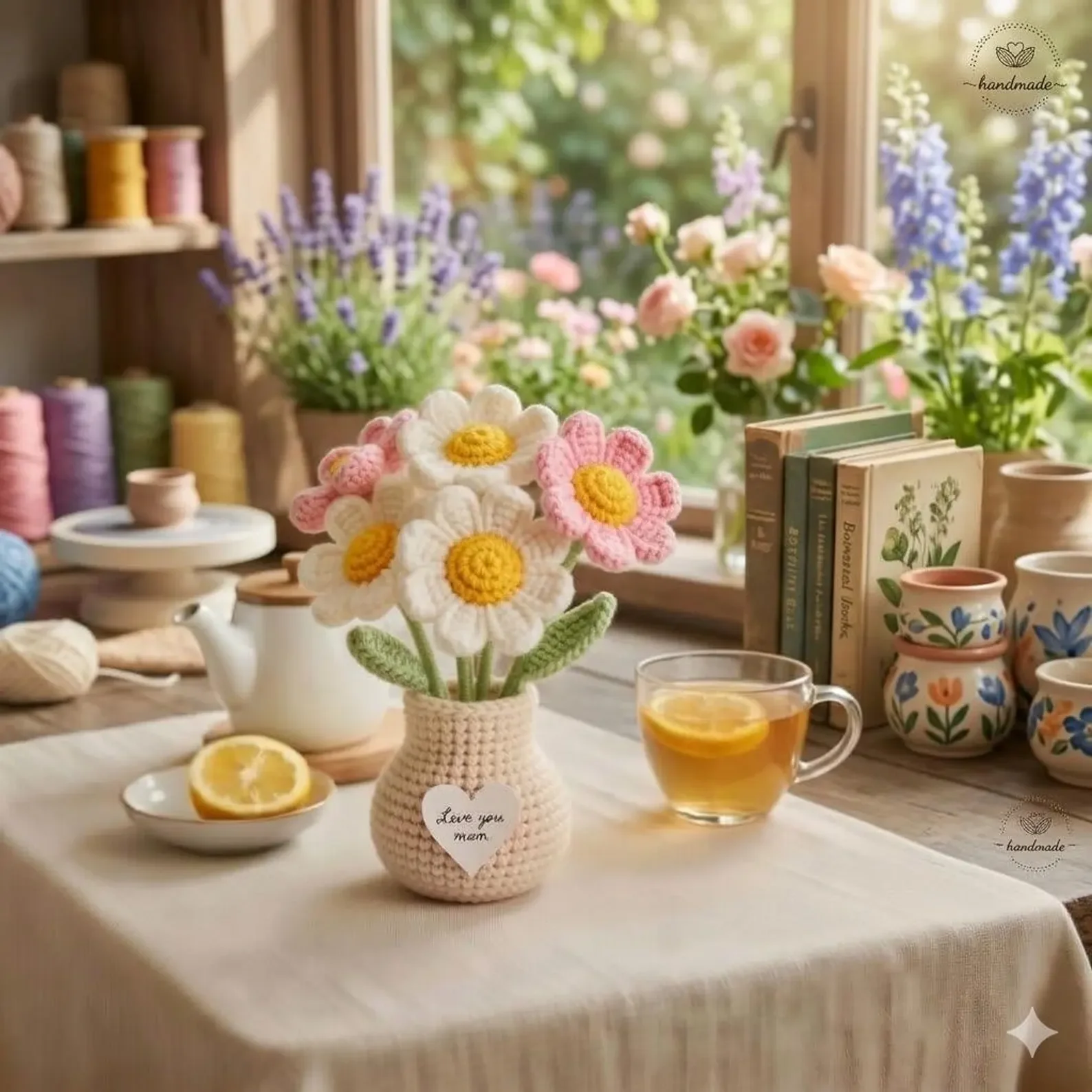 Handmade Crochet Daisy Flower Pot Amigurumi