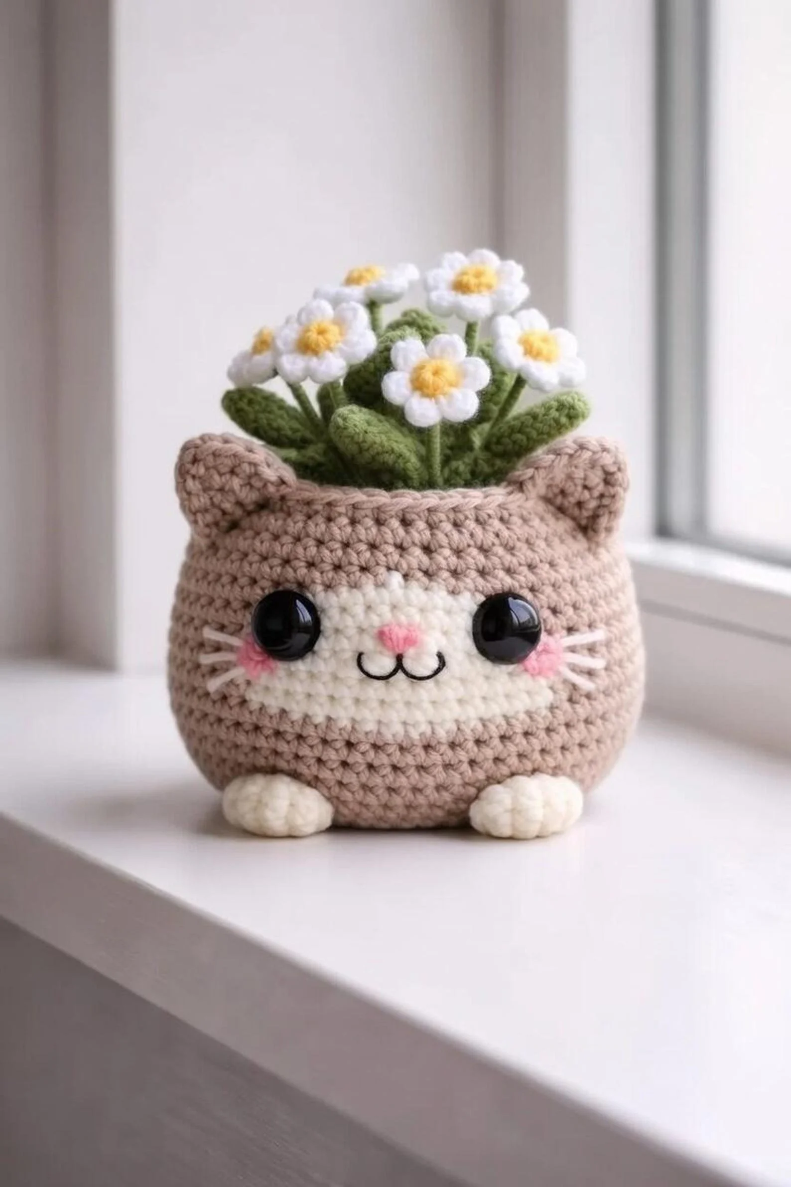 Handmade Amigurumi Cat Flower Pot