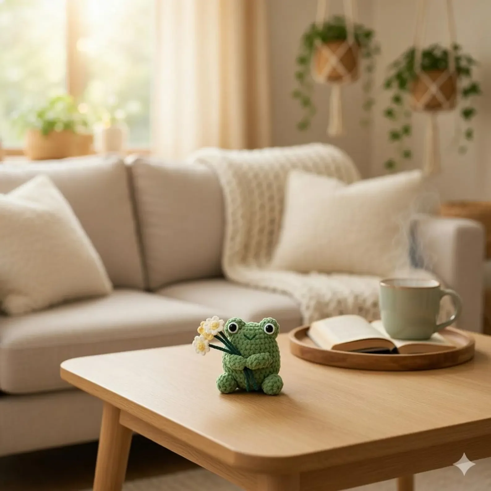 Crochet Frog with Flowers Plush