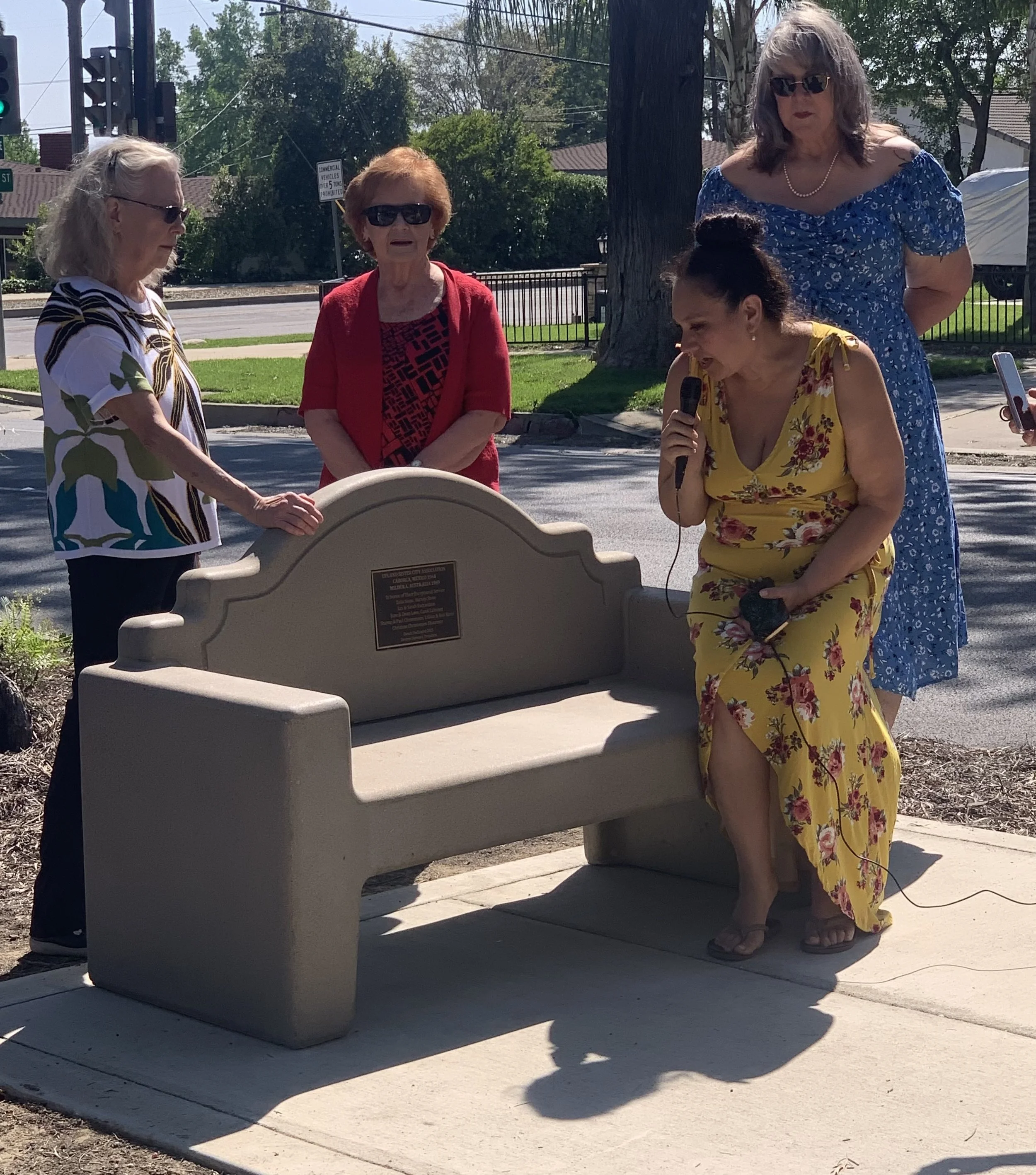 Board President Desiree Herrera speaking at Bench Dedication along with Board Members Ann Thomas, Carol Zahniser and Joyce Johnson