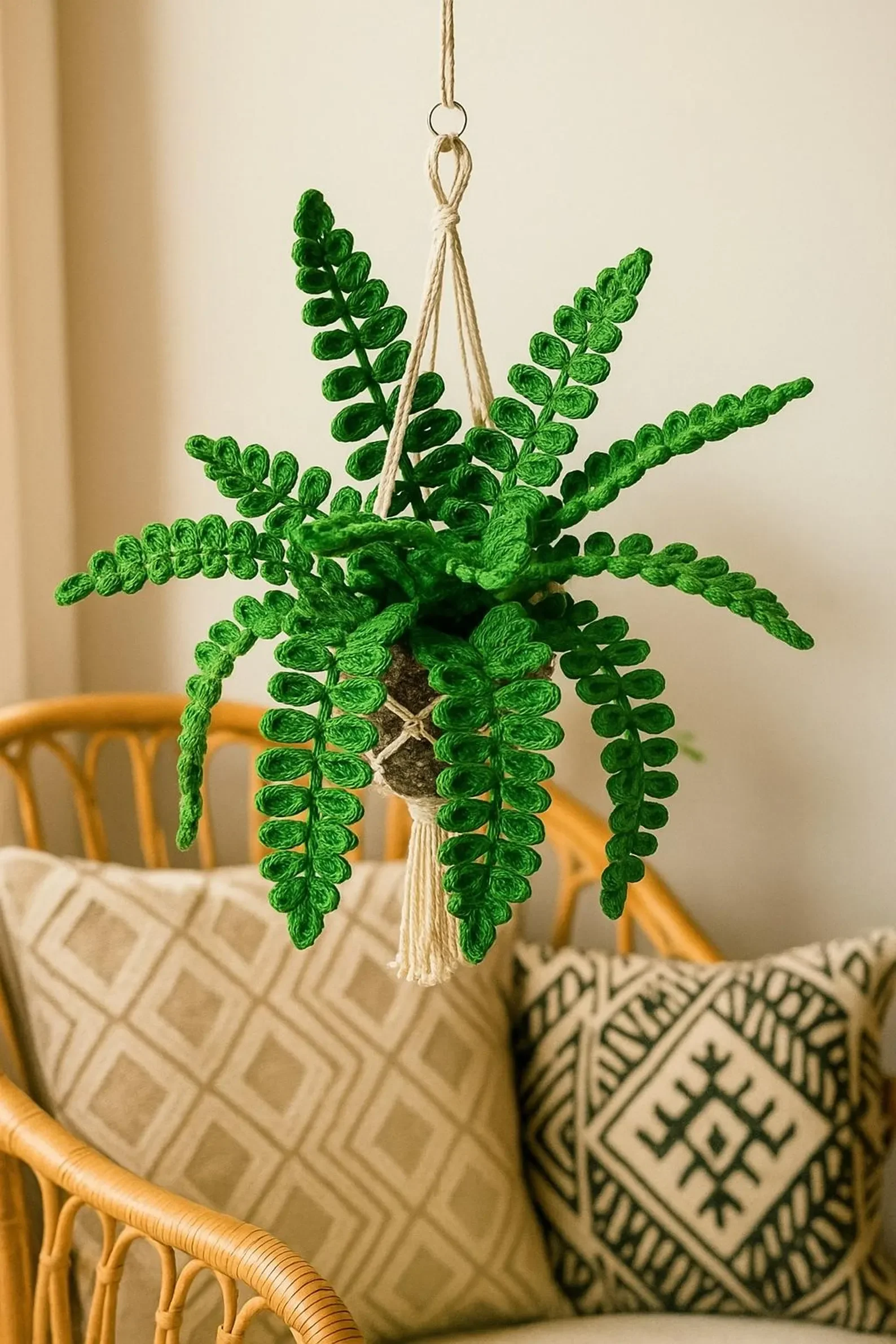 Amigurumi Fern Hanging Plant in Macrame