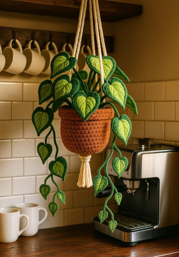Crochet Hanging Heart-Leaf Vine
