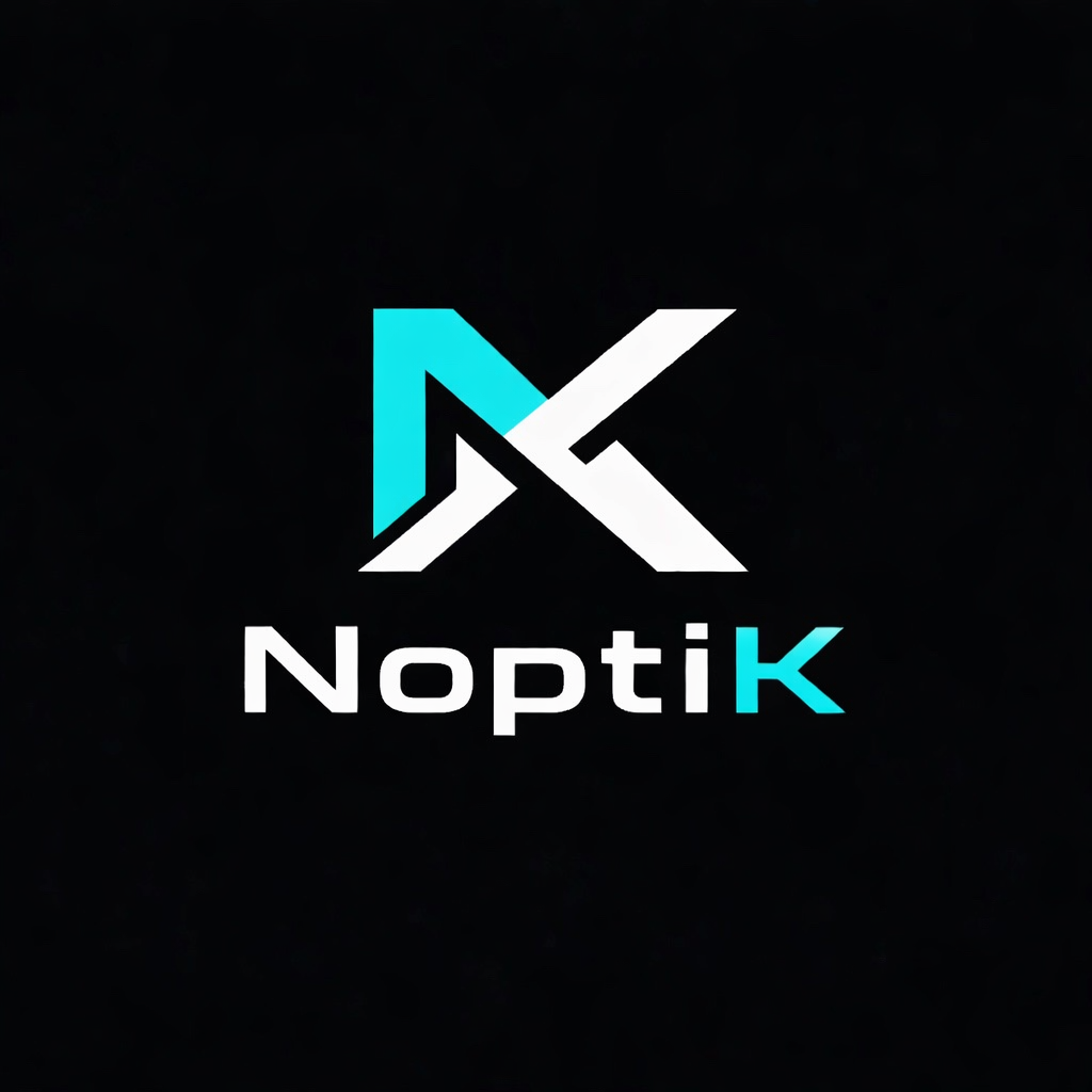 Logo featuring a stylized letter 'N' and 'K' in black, white, and blue, with the text 'Noptik' underneath.