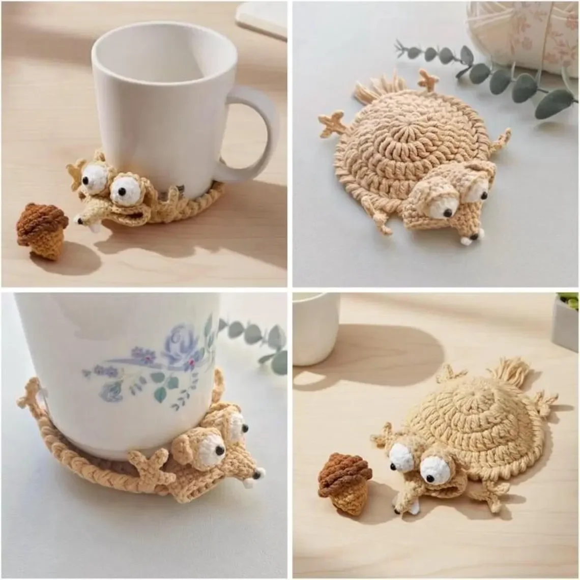 Crochet Squirrel Coaster Set – Handmade Scrat-Inspired