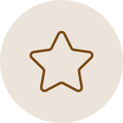 Outline of a five-pointed star with a brown border on a beige circular background.