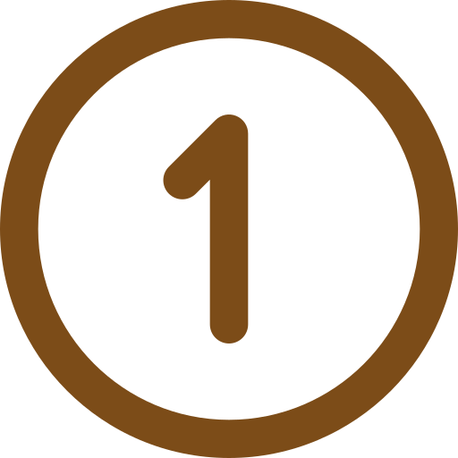Brown circle with the number 1 in the center, resembling a medal or badge.