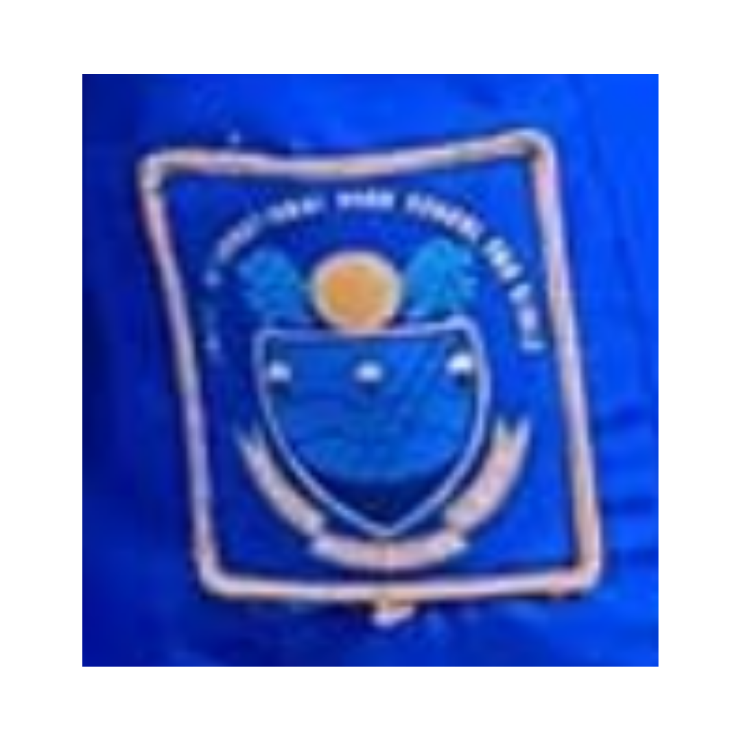 Close-up of a blue fabric patch with a shield emblem, a yellow circle above, and white embroidered text.
