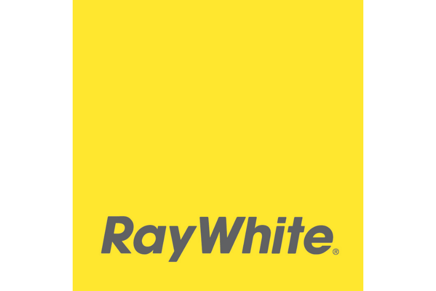 Yellow background with the RayWhite logo in large black bold text at the bottom.