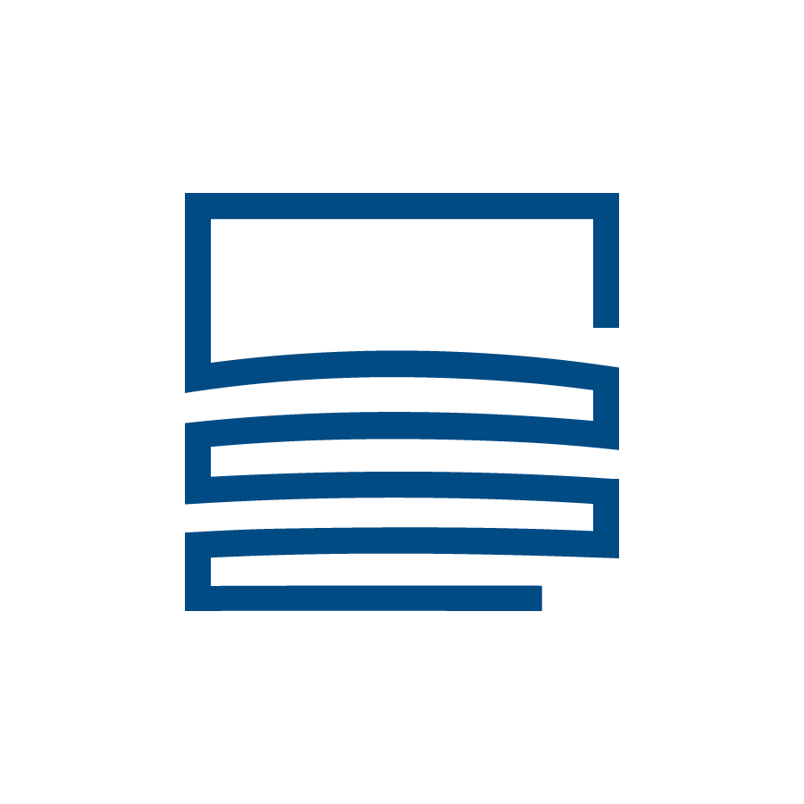 Black and blue logo with a stylized building or with a curved top and horizontal lines beneath it representing the layers of integrated facilities management.