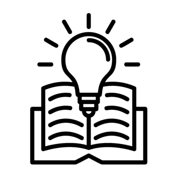 Lightbulb glowing above an open book with lines of text.