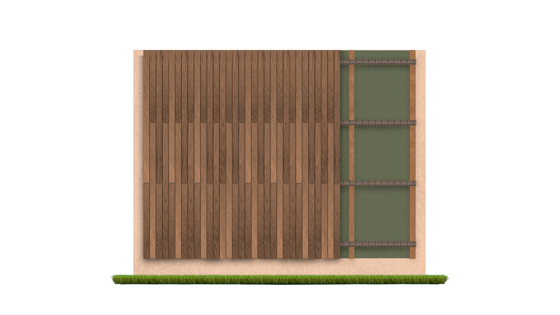 Top view of a wooden deck with a sandbox area on the right side, bordered by a wooden frame with a fabric or tarp cover.