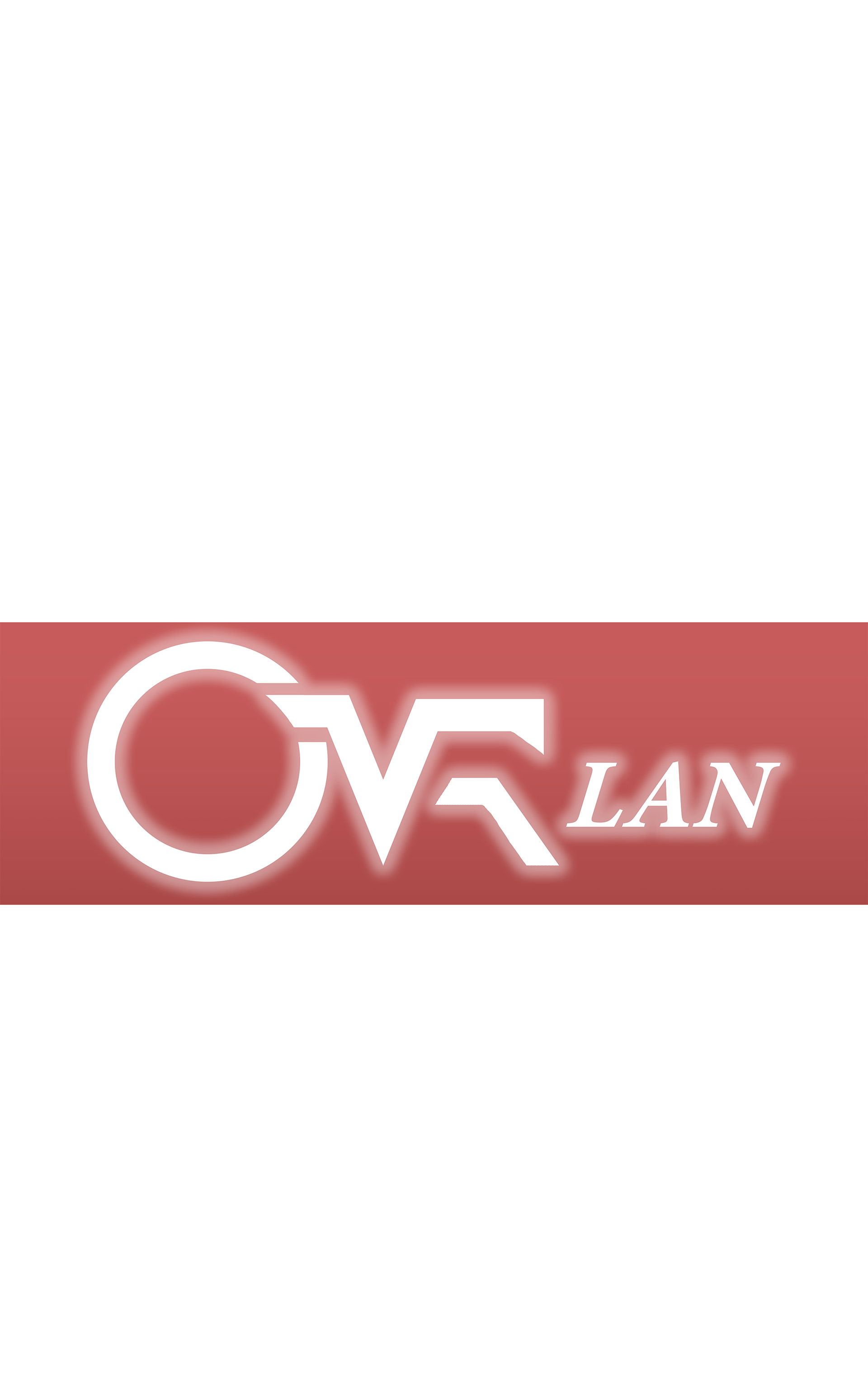 Logo with stylized letters 'OV' and the word 'LAN' on a red background.