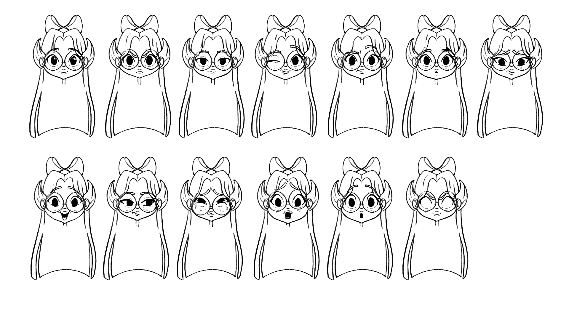 Black and white illustration of 10 cartoon elf characters with different facial expressions, arranged in two rows of five.