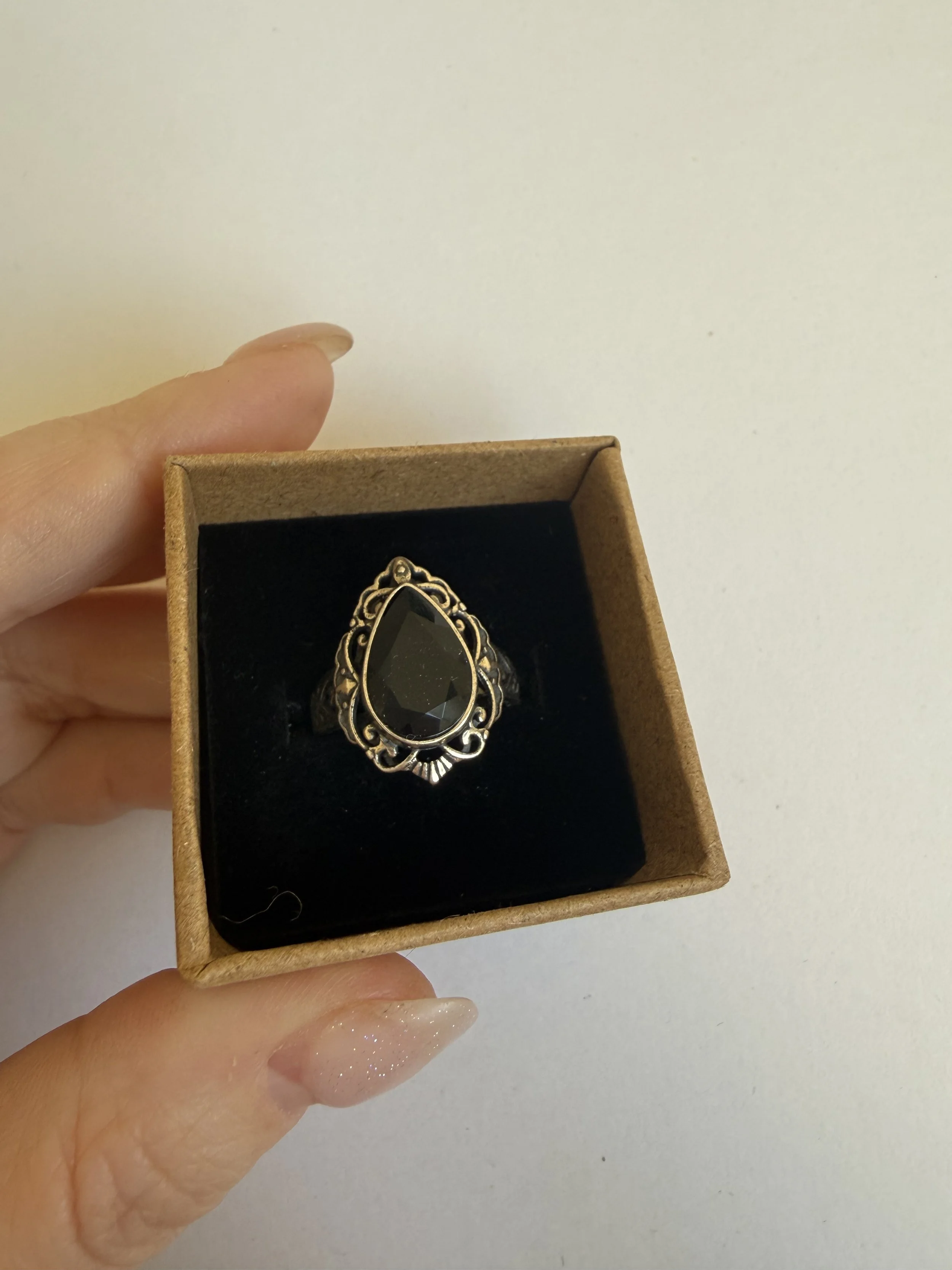 Black Onyx Faceted S925 Stirling Silver Adjustable Ring