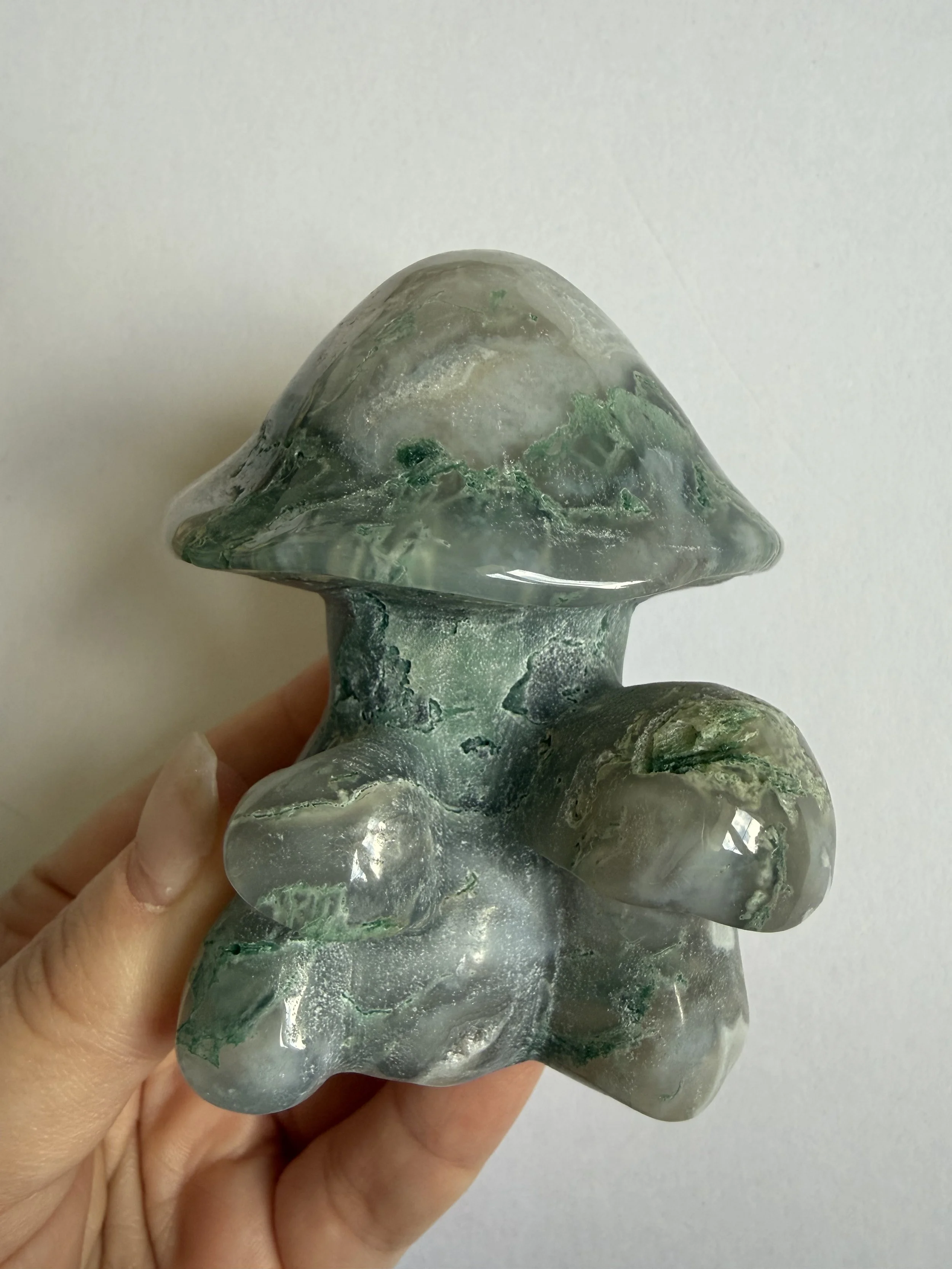 Moss Agate Mushroom Carving