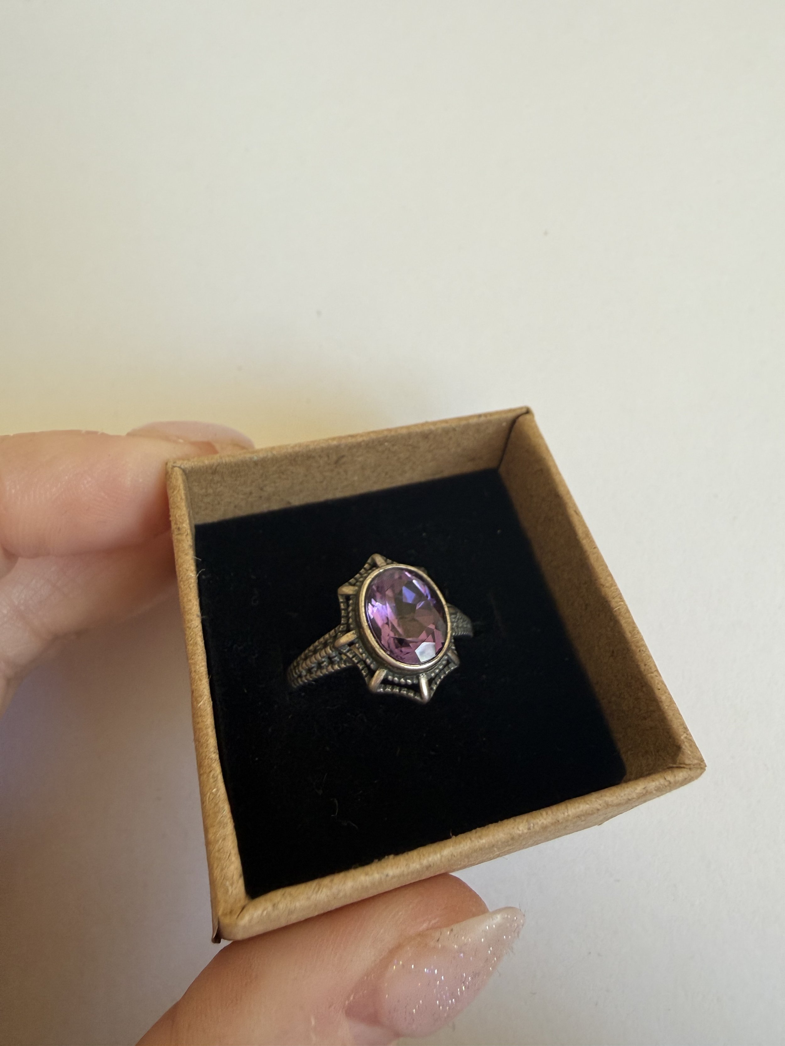 Faceted Amethyst S925 Stirling Silver Adjustable Ring