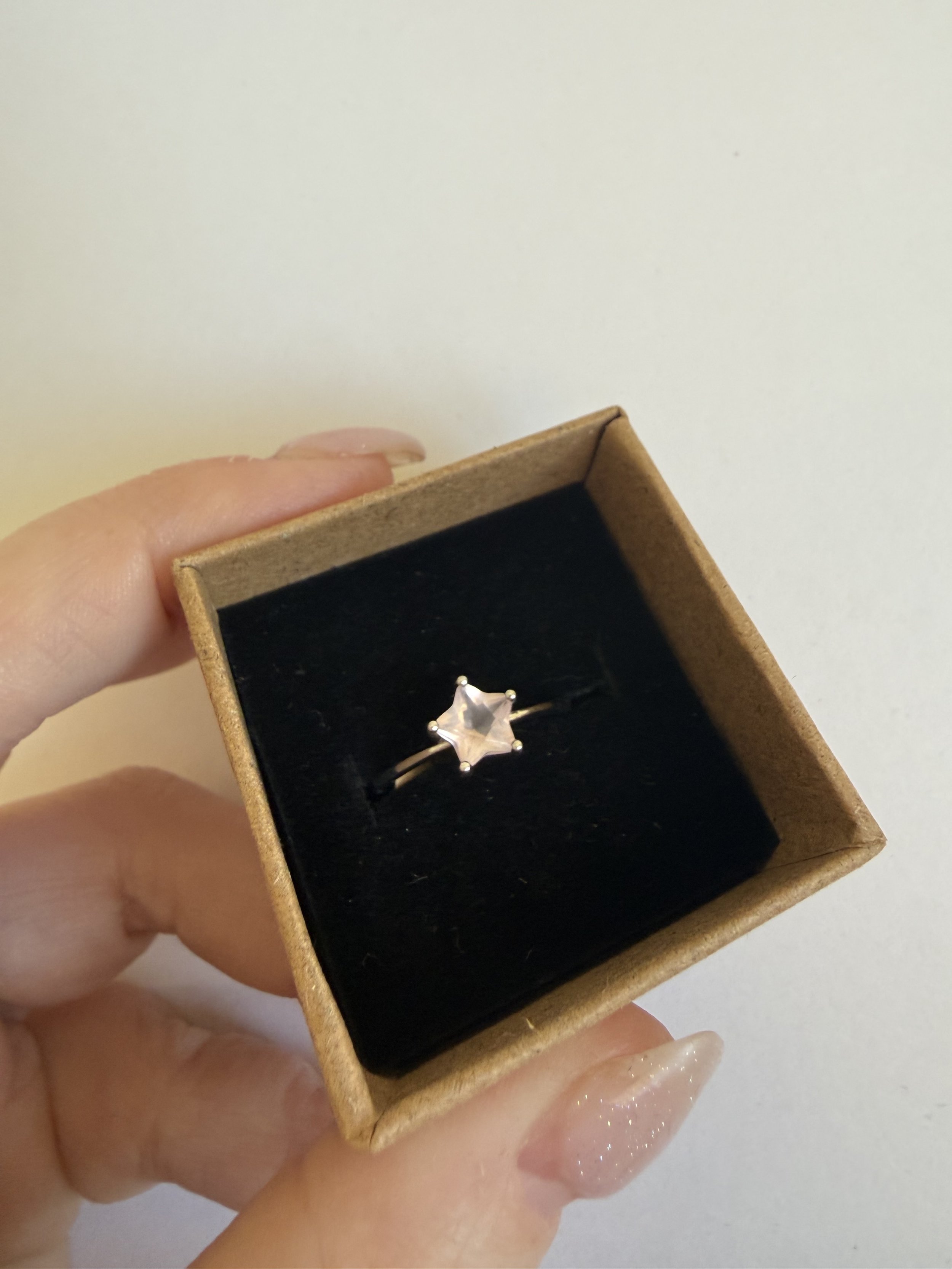 Rose Quartz Star S925 Stirling Silver Adjustable Ring