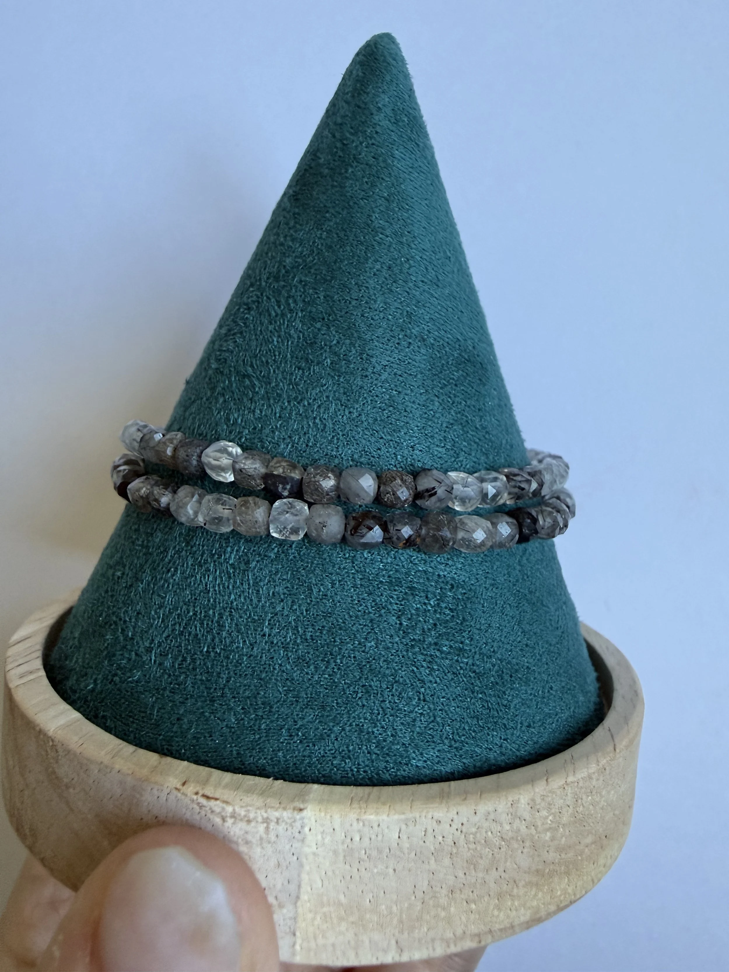 Tourmaline in Quartz - 3mm Faceted Bracelet