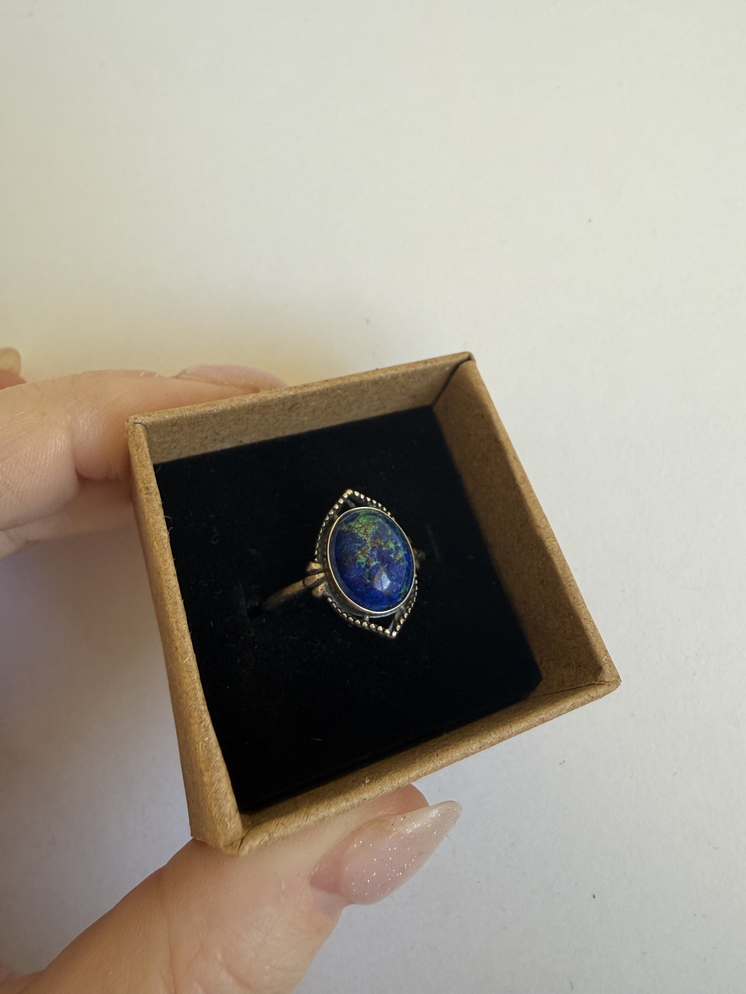 Azurite Malachite S925 Stirling Silver Adjustable Ring