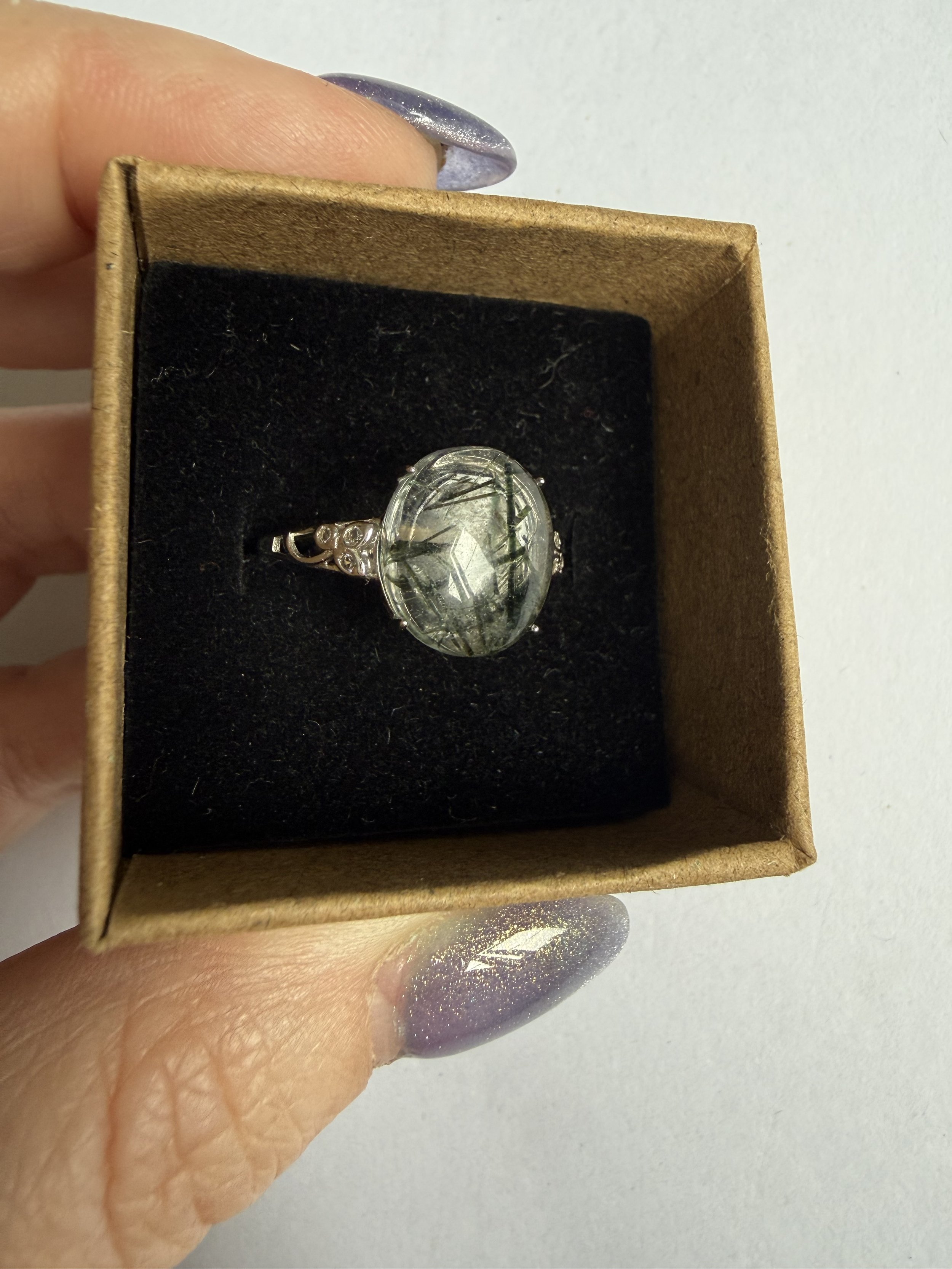 Green Ruitle In Quartz S925 Stirling Silver Adjustable Ring